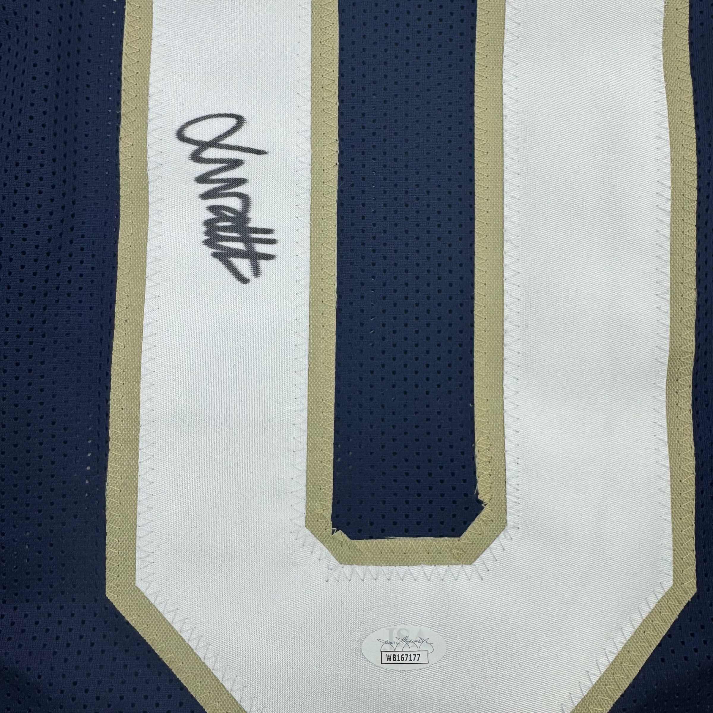 autographed-signed-xavier-watts-notre-dame-blue-college-football-jersey-jsa-coa