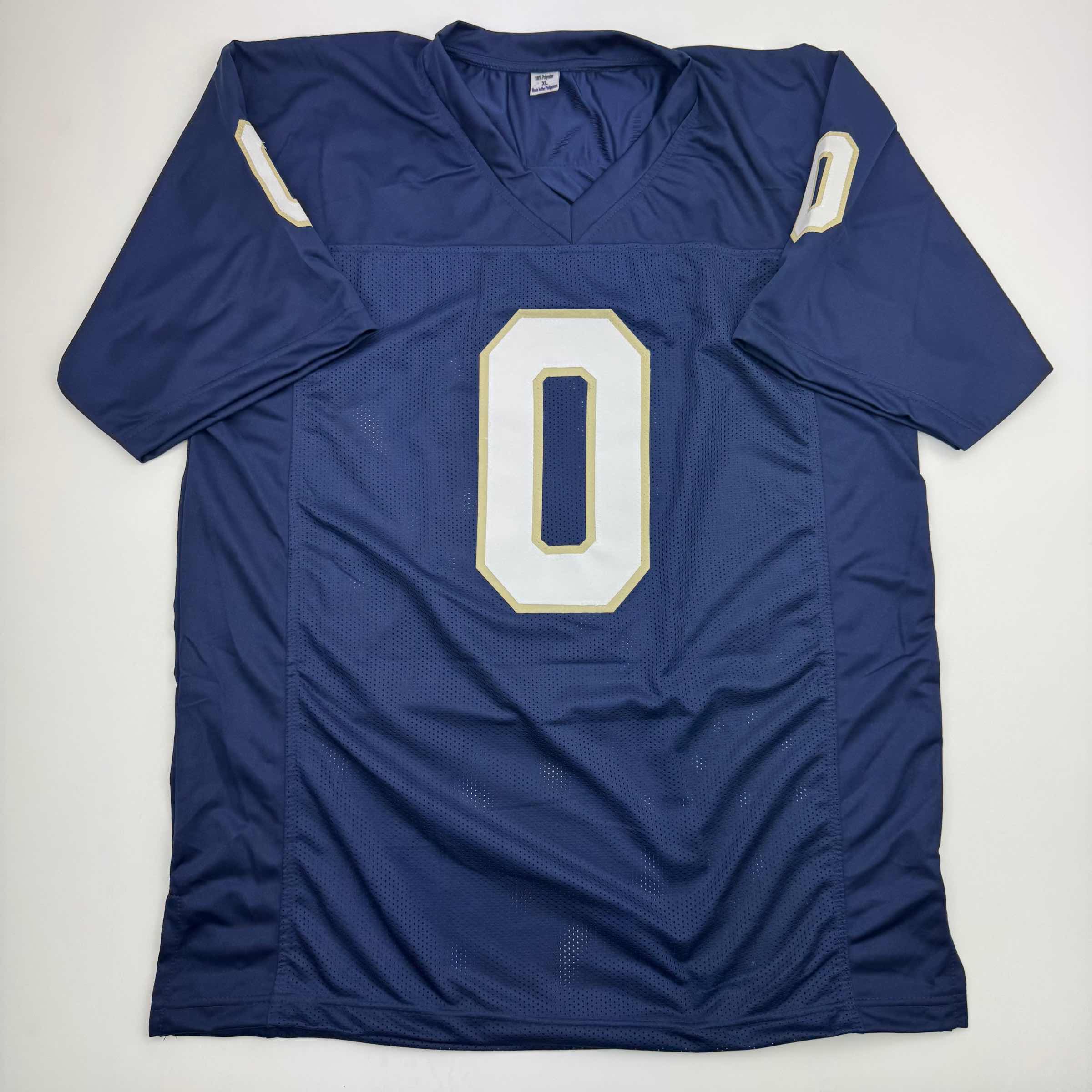 autographed-signed-xavier-watts-notre-dame-blue-college-football-jersey-jsa-coa