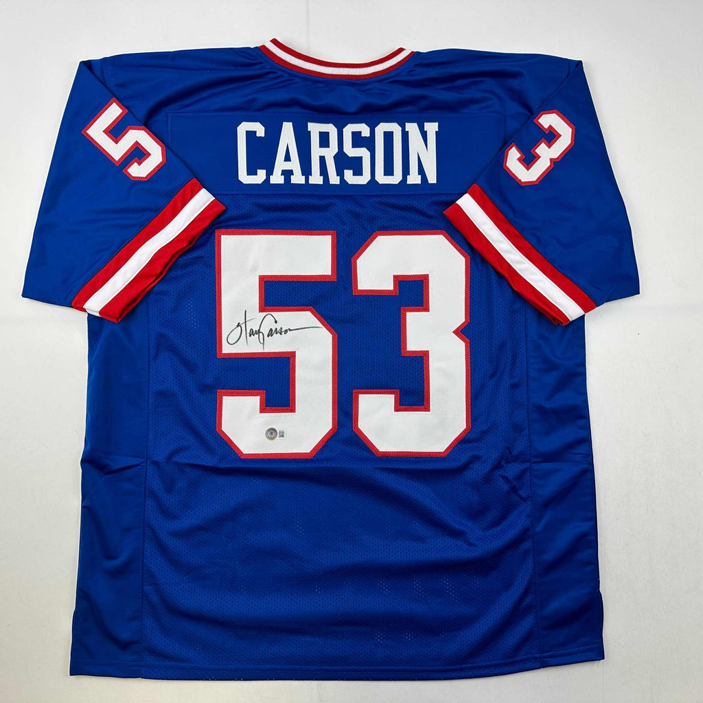 autographed-signed-harry-carson-new-york-blue-football-jersey-beckett-bas-coa