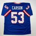autographed-signed-harry-carson-new-york-blue-football-jersey-beckett-bas-coa