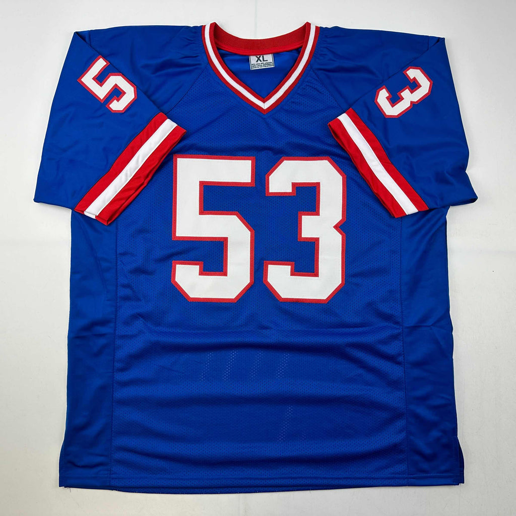 autographed-signed-harry-carson-new-york-blue-football-jersey-beckett-bas-coa