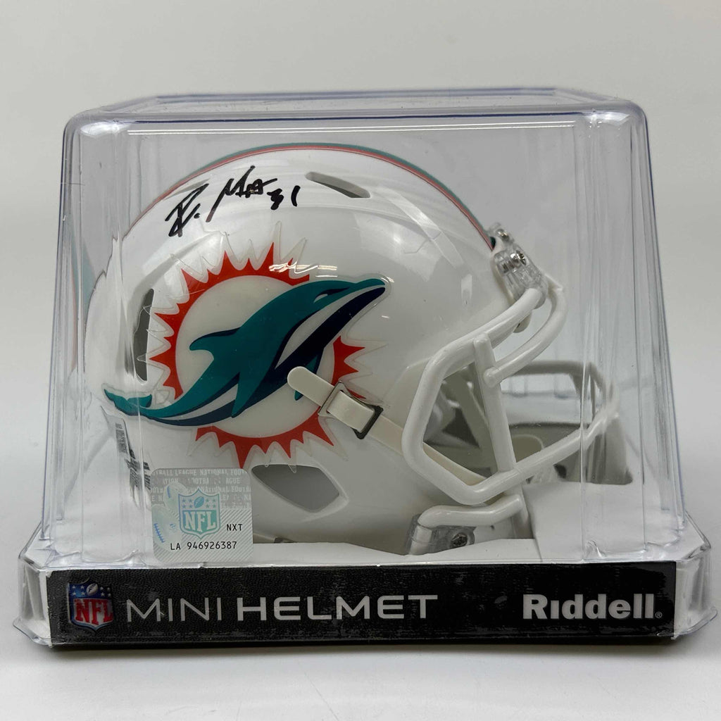 autographed-signed-raheem-mostert-miami-dolphins-mini-football-helmet-beckett-bas-coa