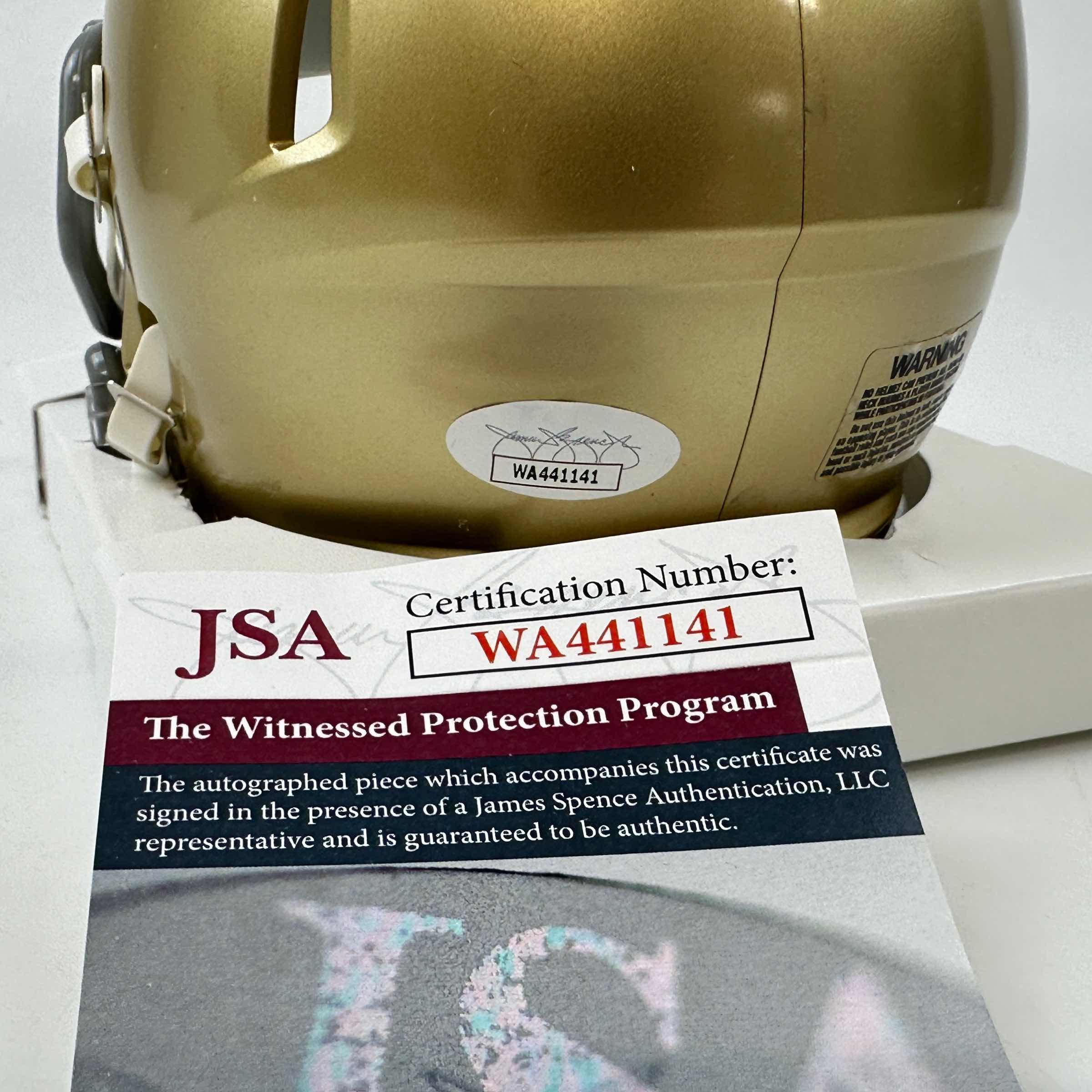 autographed-signed-joe-theismann-chof-2003-notre-dame-fighting-irish-mini-football-helmet-jsa-coa