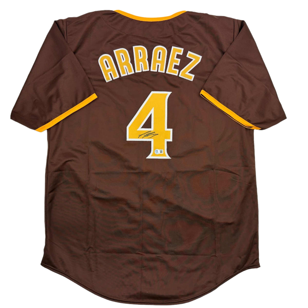 autographed-signed-luis-arraez-san-diego-brown-baseball-jersey-beckett-bas-coa