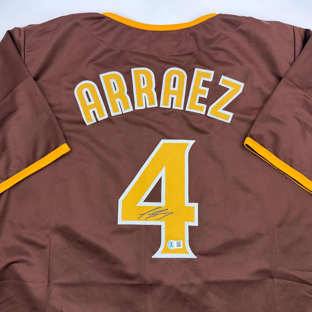 autographed-signed-luis-arraez-san-diego-brown-baseball-jersey-beckett-bas-coa