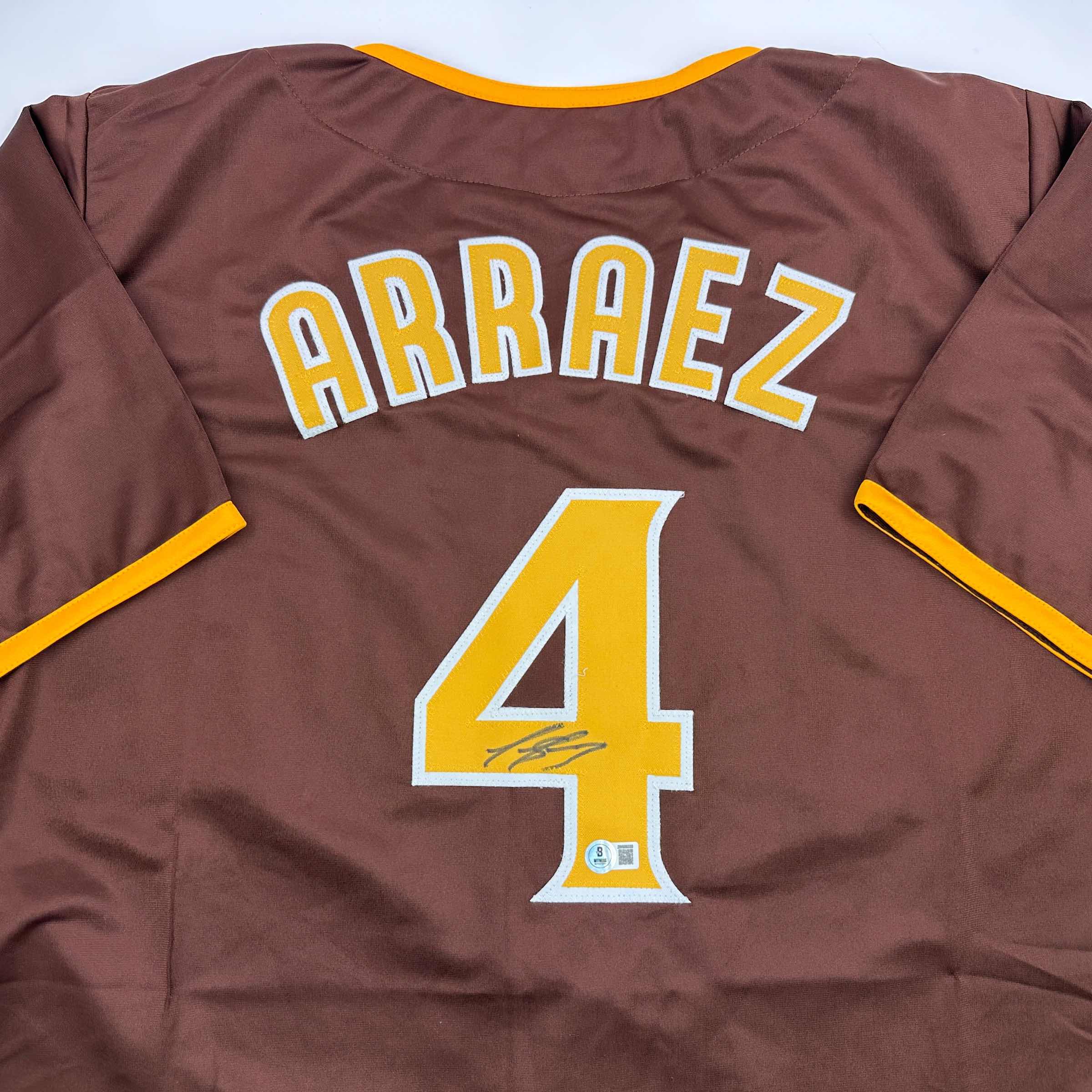 autographed-signed-luis-arraez-san-diego-brown-baseball-jersey-beckett-bas-coa