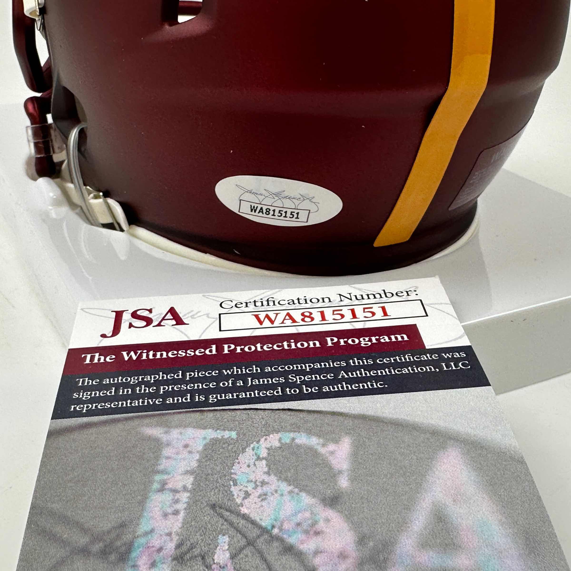 autographed-signed-joe-theismann-sb-xvii-champ-washington-commanders-mini-football-helmet-jsa-coa