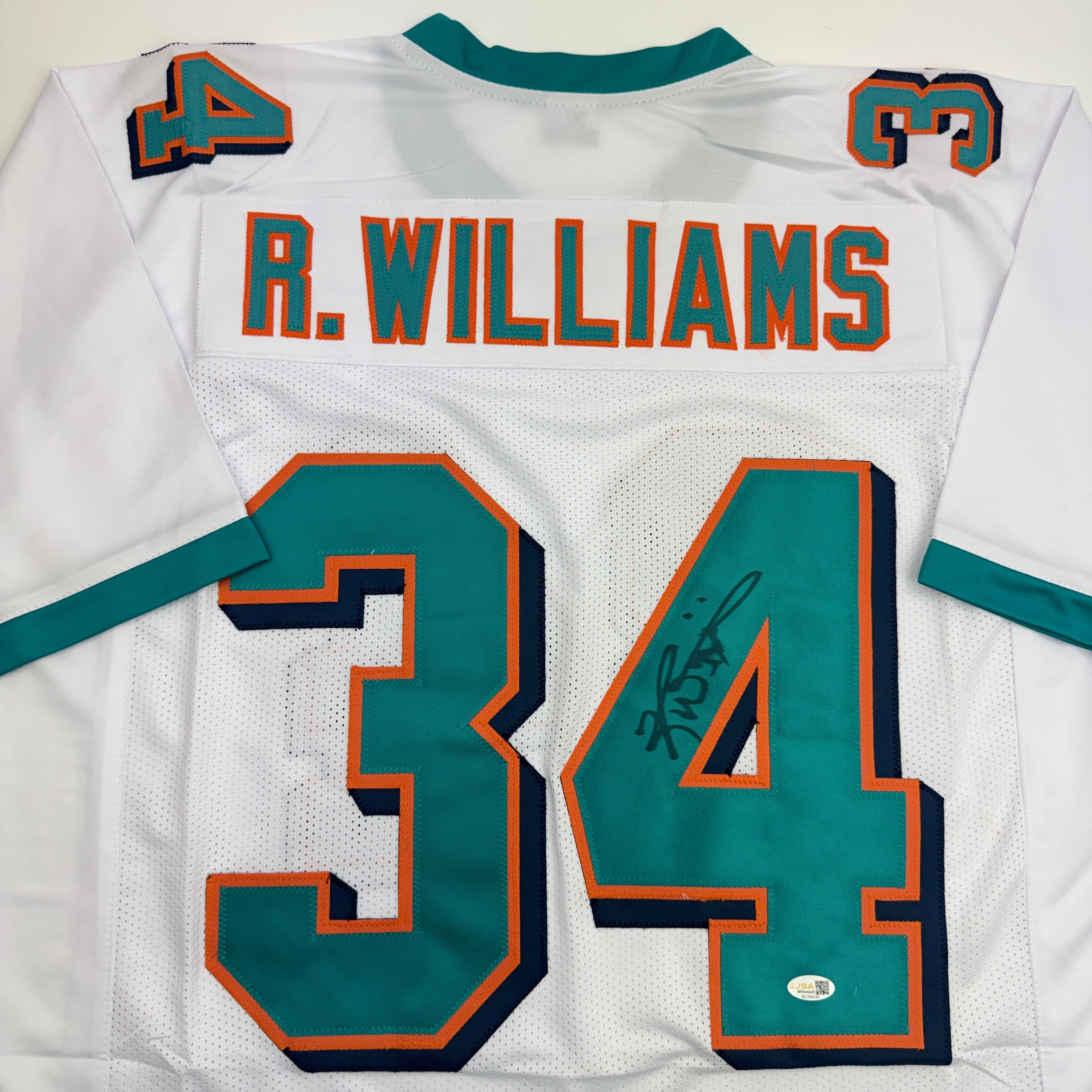 autographed-signed-ricky-williams-miami-white-football-jersey-jsa-coa