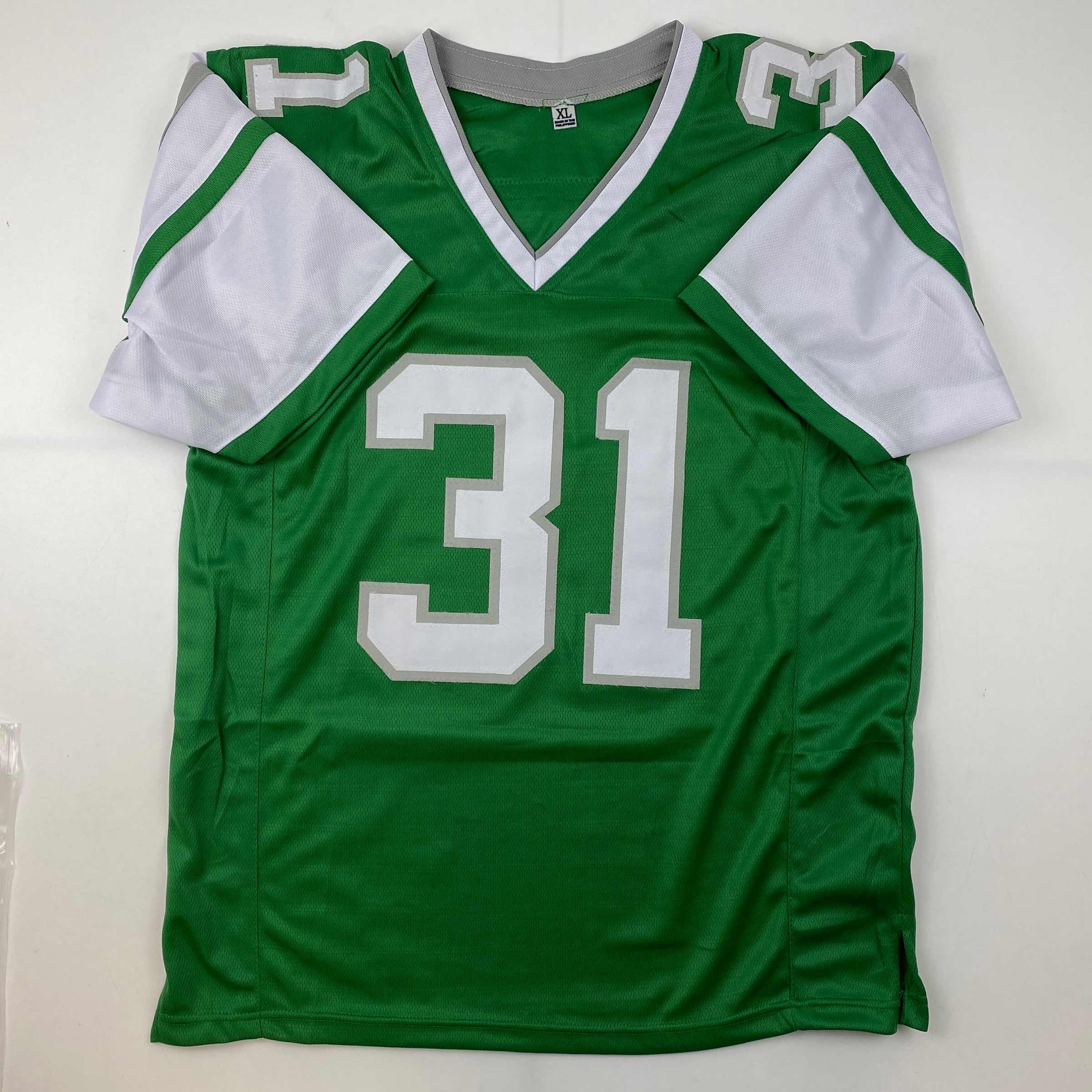autographed-signed-wilbert-montgomery-philadelphia-green-football-jersey-jsa-coa