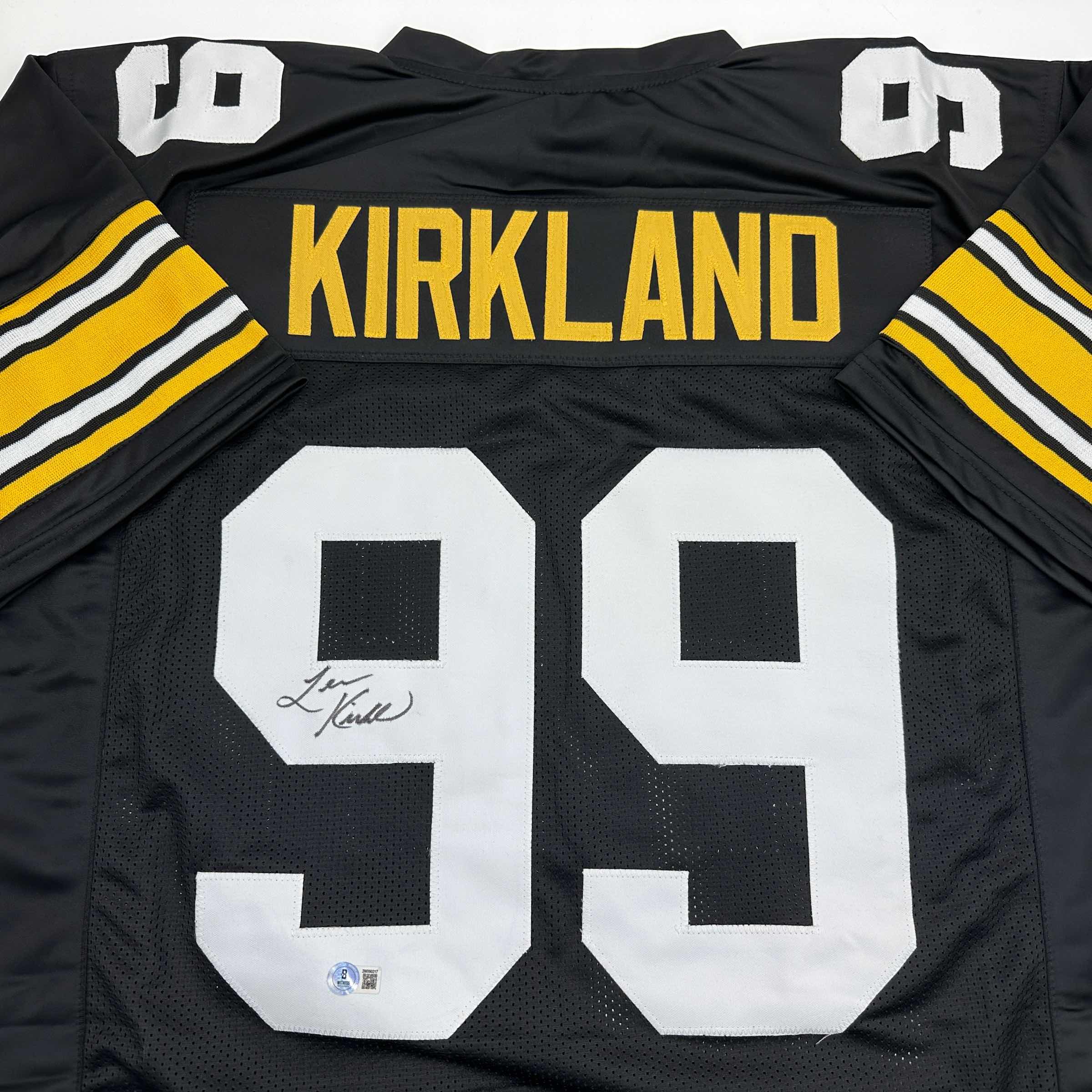 autographed-signed-levon-kirkland-pittsburgh-black-football-jersey-beckett-bas-coa