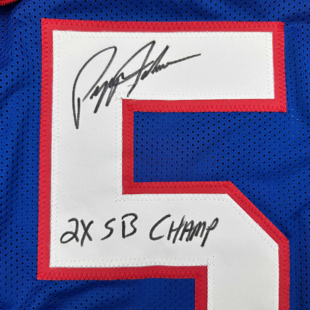 autographed-signed-pepper-johnson-2x-sb-champ-new-york-blue-football-jersey-beckett-bas-coa