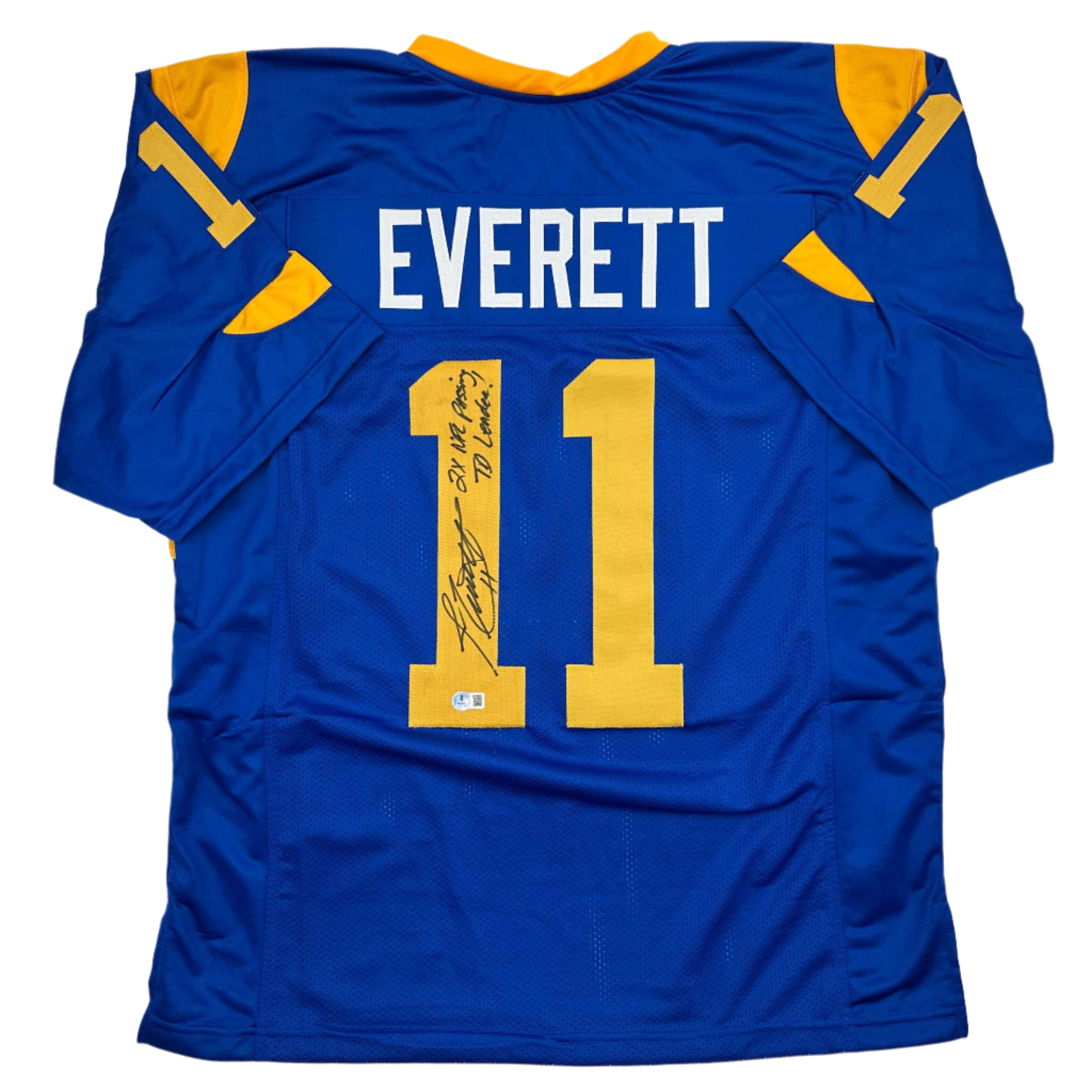 autographed-signed-jim-everett-2x-passing-td-leader-los-angeles-la-blue-football-jersey-beckett-bas-coa