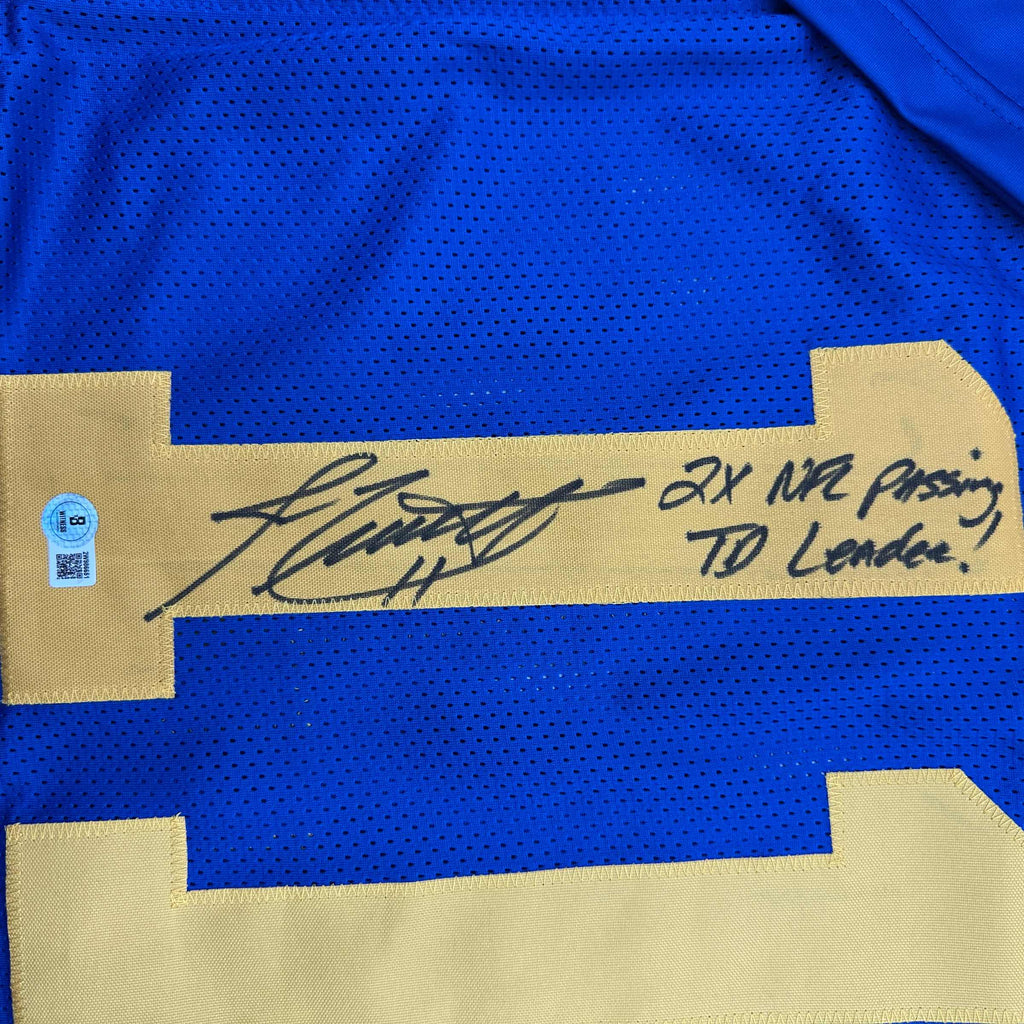 autographed-signed-jim-everett-2x-passing-td-leader-los-angeles-la-blue-football-jersey-beckett-bas-coa