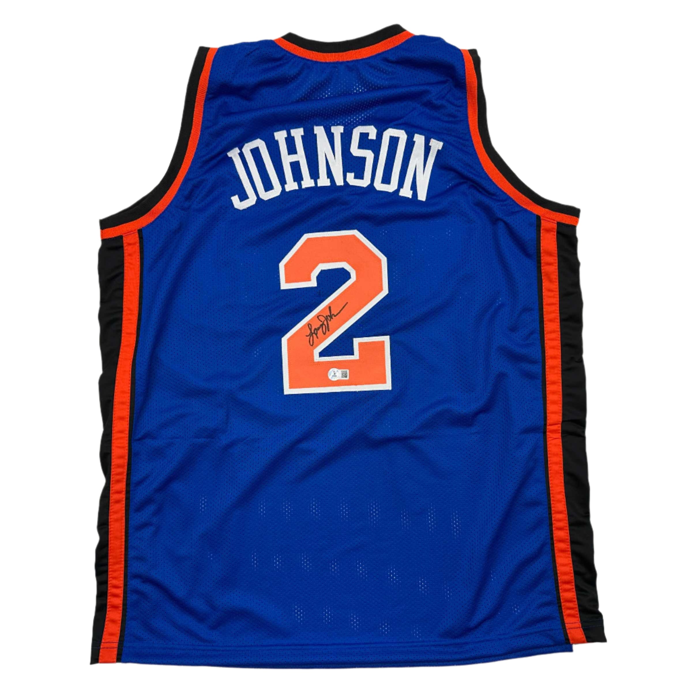 autographed-signed-larry-johnson-new-york-blue-basketball-jersey-beckett-bas-coa