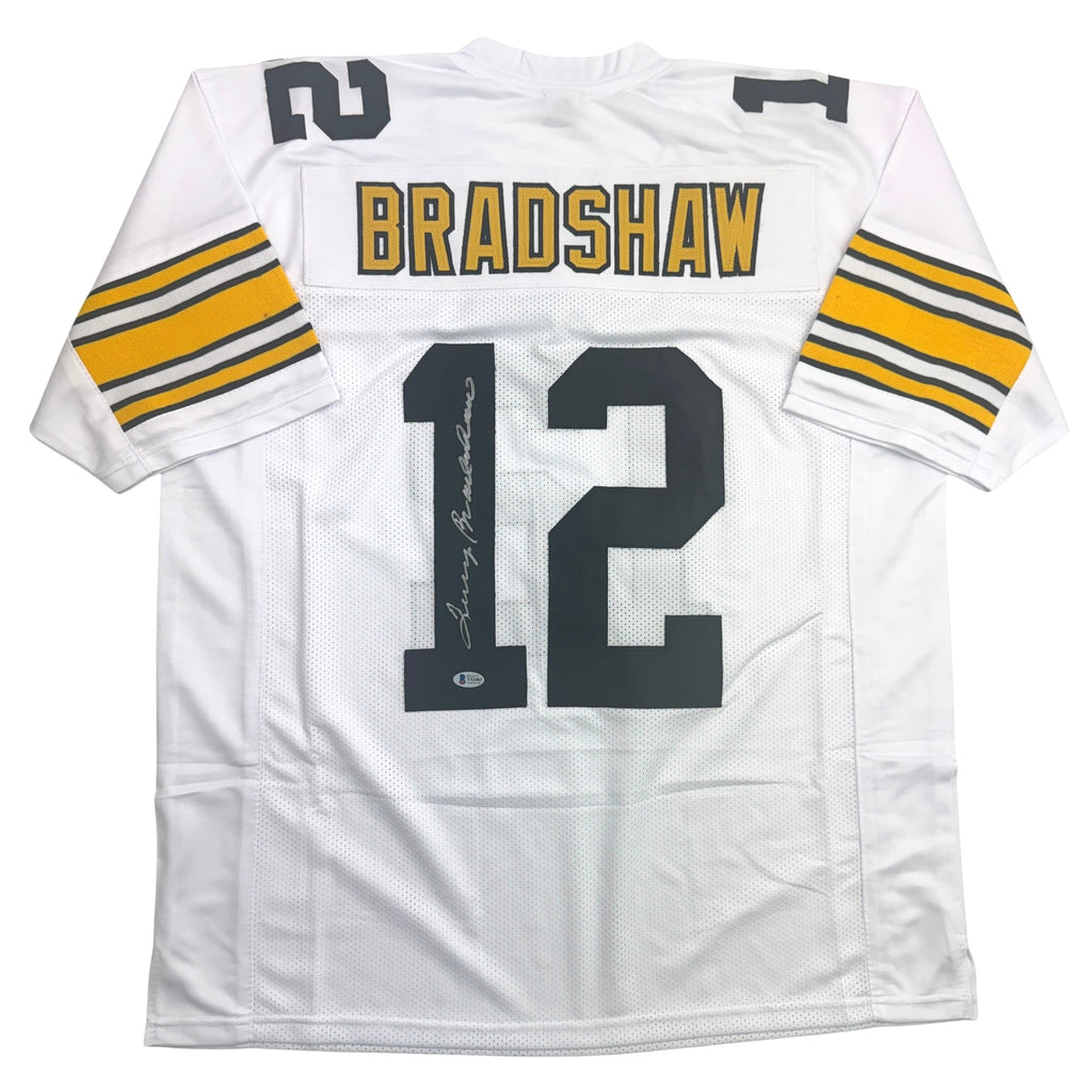 autographed-signed-terry-bradshaw-pittsburgh-white-football-jersey-beckett-bas-coa