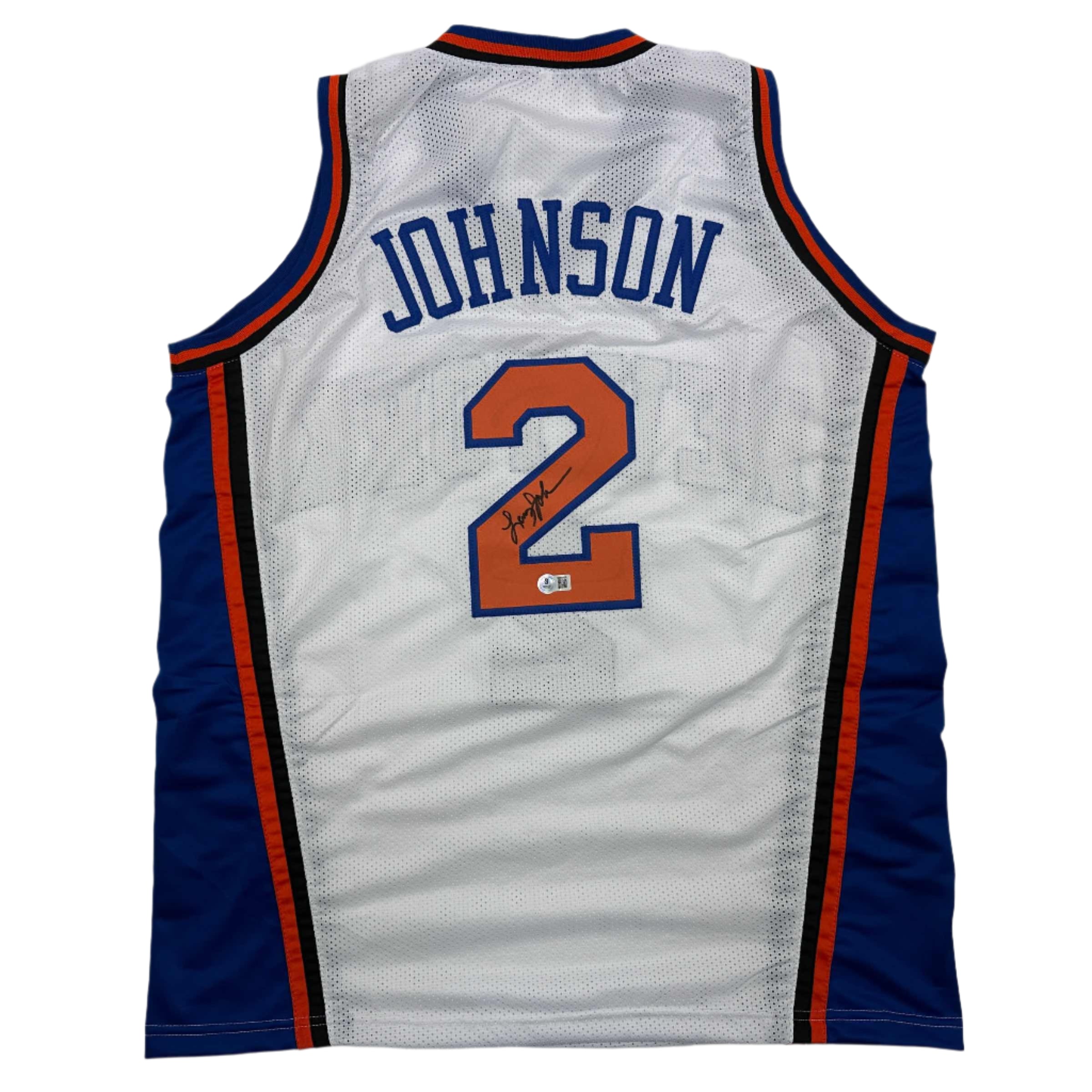 autographed-signed-larry-johnson-new-york-white-basketball-jersey-beckett-bas-coa
