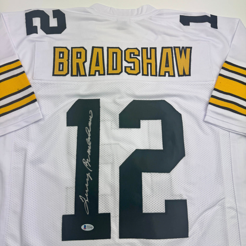 autographed-signed-terry-bradshaw-pittsburgh-white-football-jersey-beckett-bas-coa