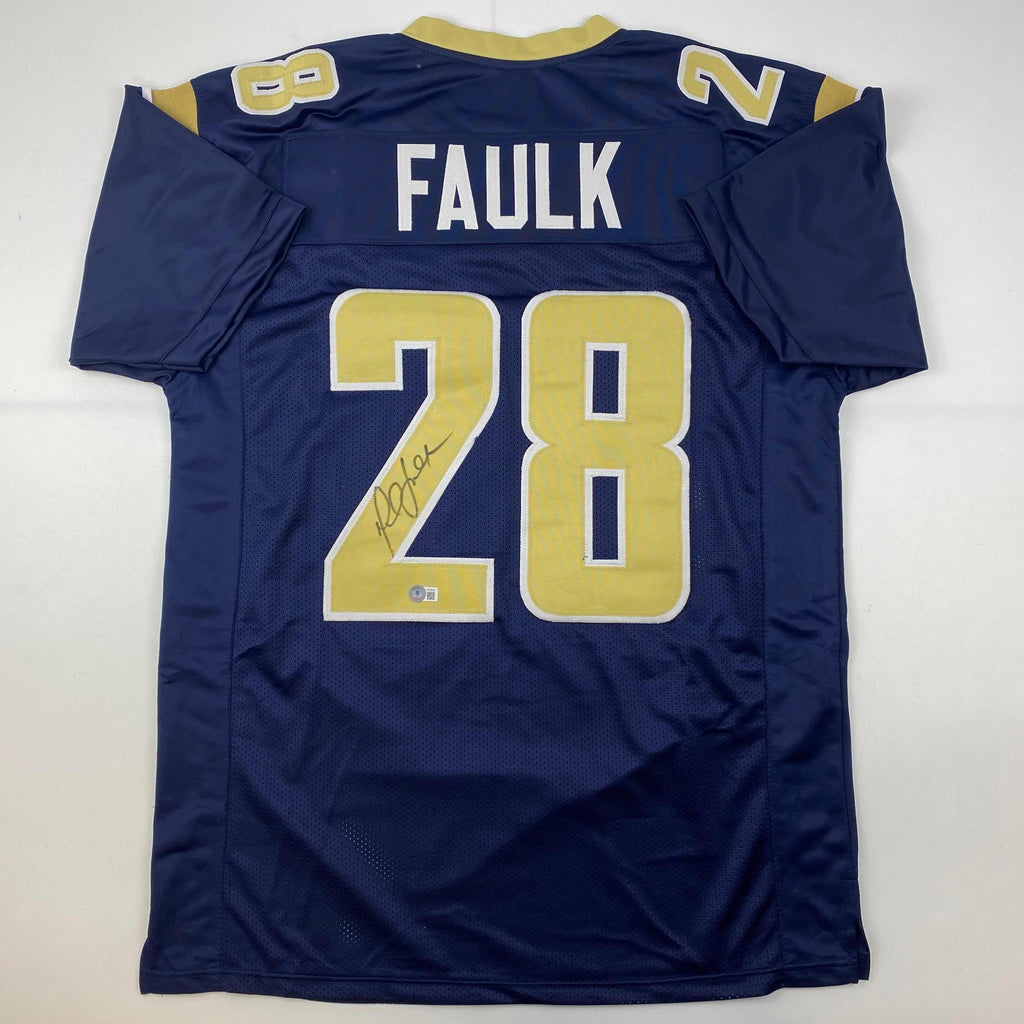 autographed-signed-marshall-faulk-st-louis-navy-blue-football-jersey-beckett-bas-coa