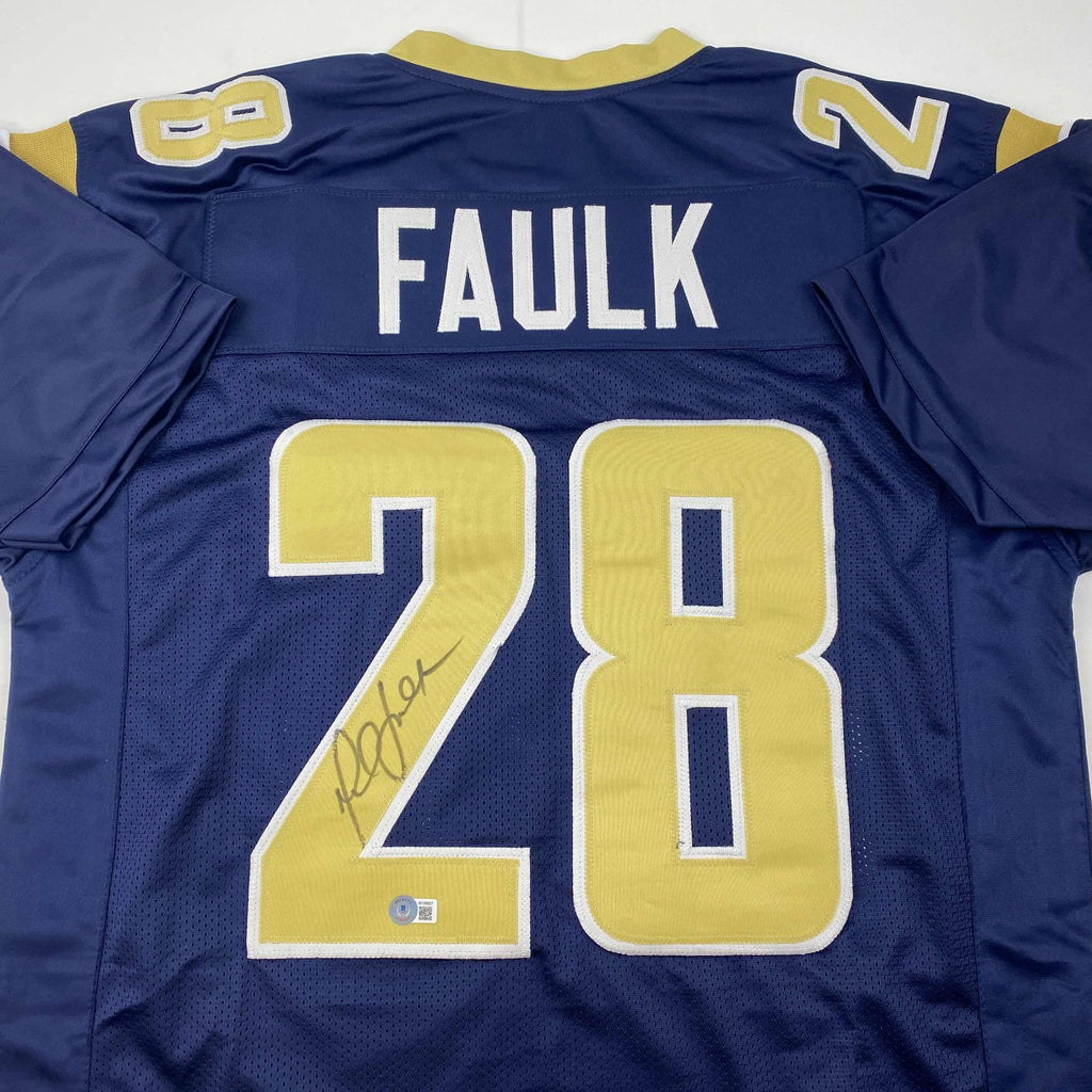 autographed-signed-marshall-faulk-st-louis-navy-blue-football-jersey-beckett-bas-coa