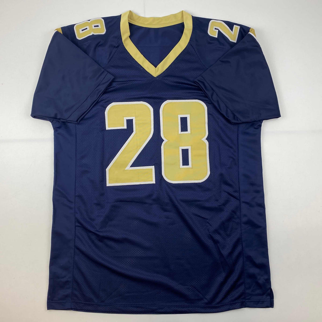 autographed-signed-marshall-faulk-st-louis-navy-blue-football-jersey-beckett-bas-coa