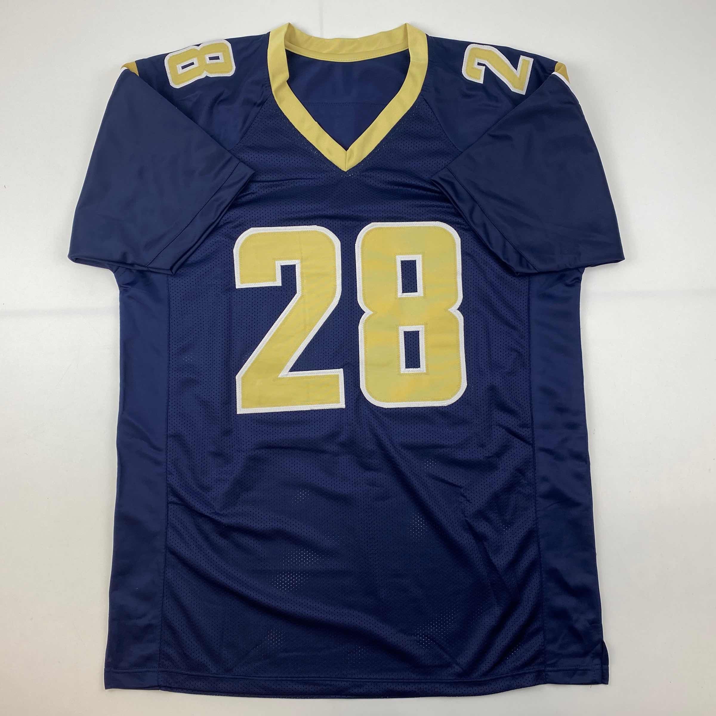 autographed-signed-marshall-faulk-st-louis-navy-blue-football-jersey-beckett-bas-coa