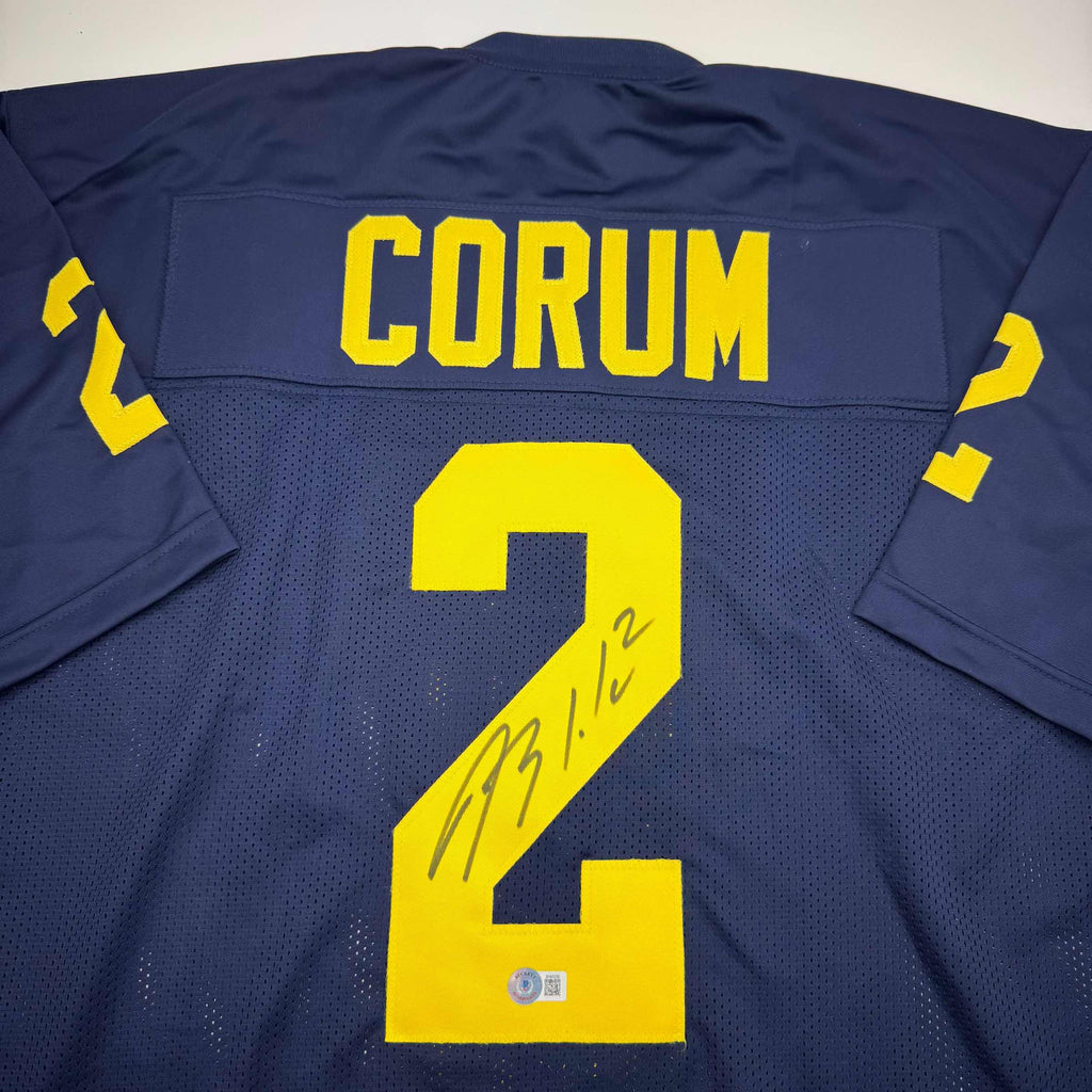 autographed-signed-blake-corum-michigan-blue-stat-college-football-jersey-beckett-bas-coa