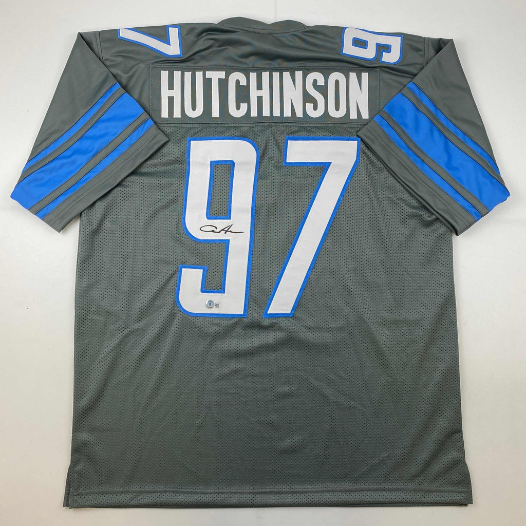 autographed-signed-aidan-hutchinson-detroit-grey-football-jersey-beckett-bas-coa