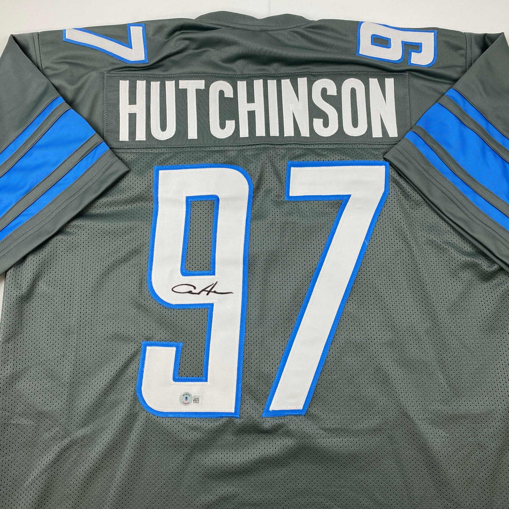 autographed-signed-aidan-hutchinson-detroit-grey-football-jersey-beckett-bas-coa