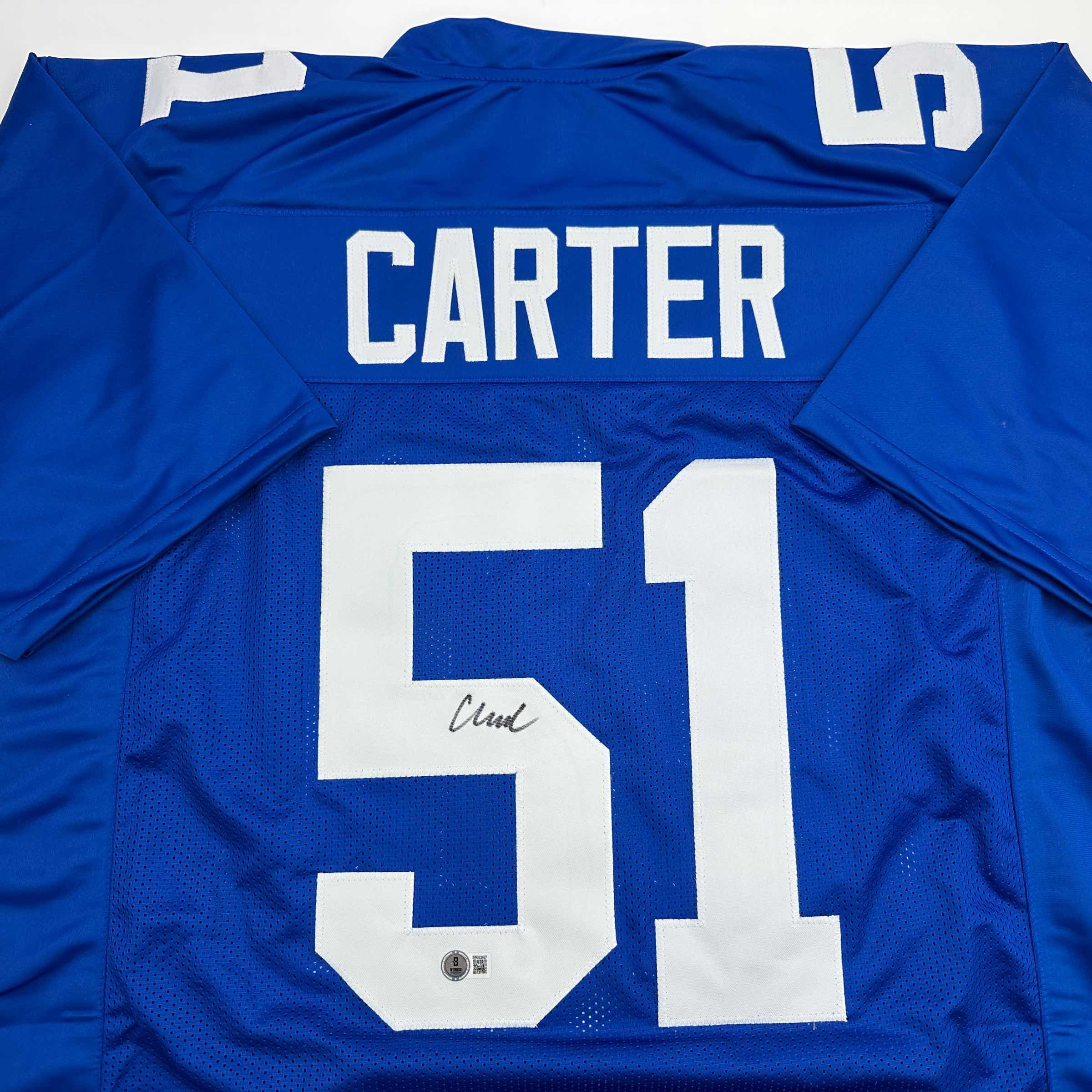 autographed-signed-abdul-carter-new-york-blue-football-jersey-beckett-bas-coa