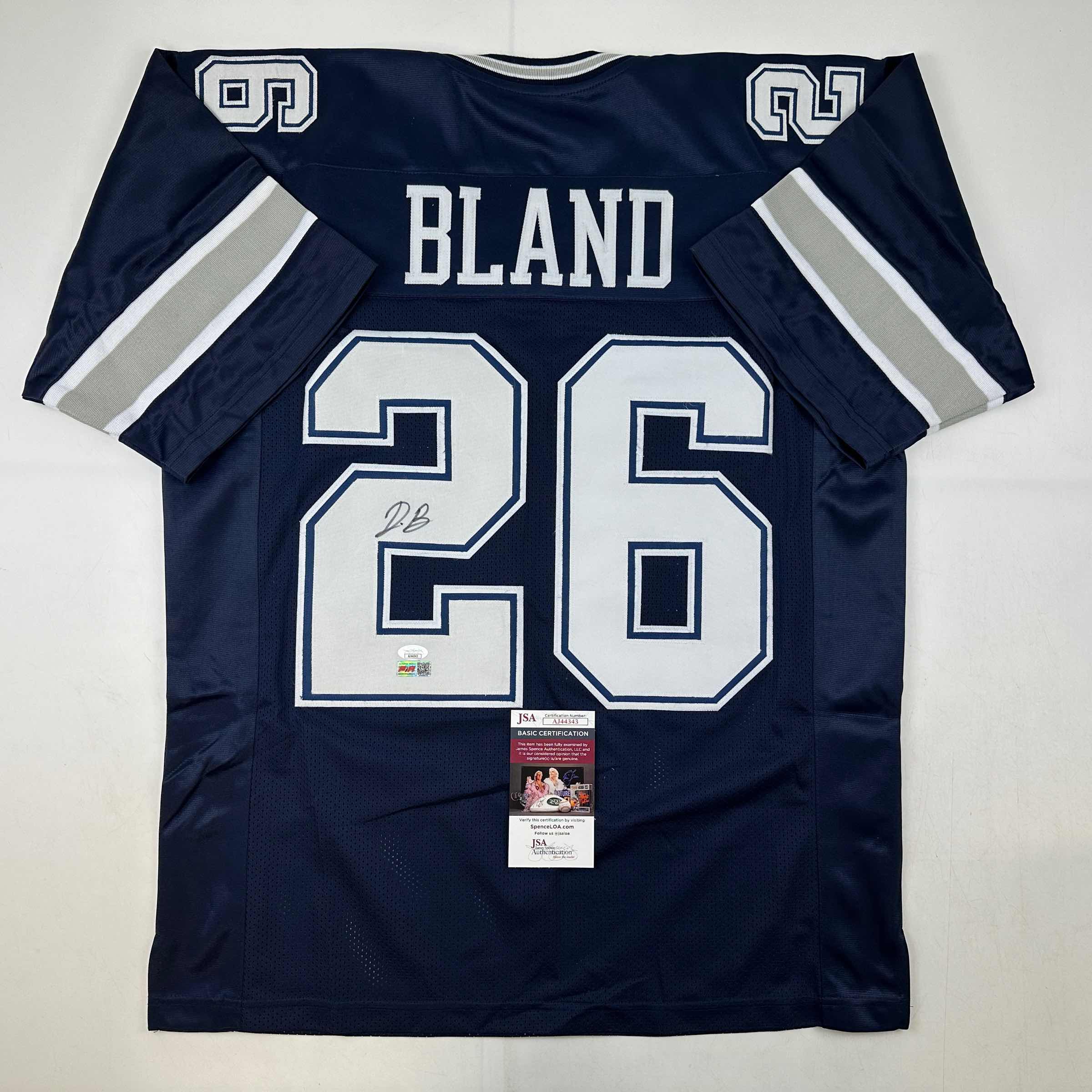 autographed-signed-daron-bland-dallas-blue-football-jersey-jsa-coa