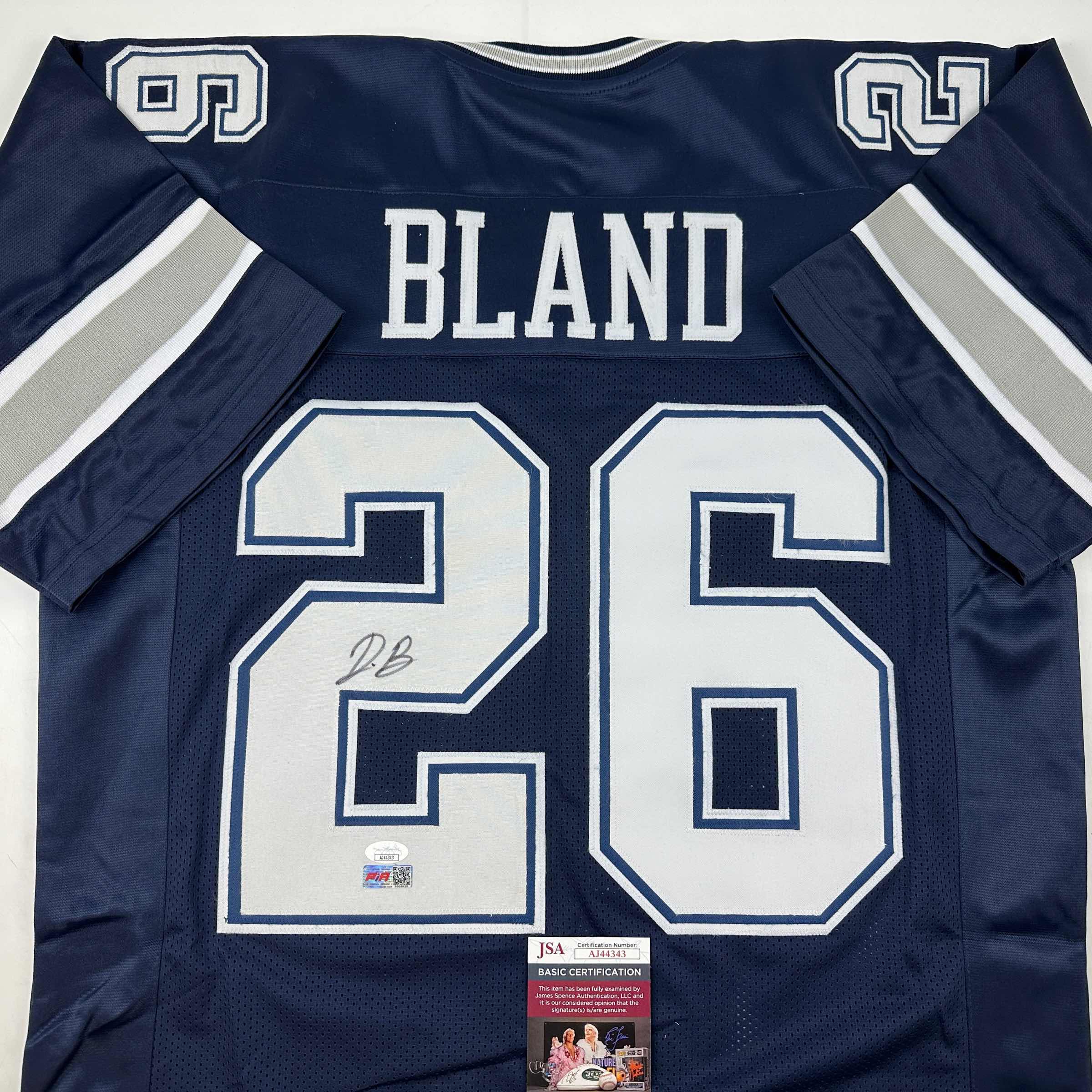 autographed-signed-daron-bland-dallas-blue-football-jersey-jsa-coa