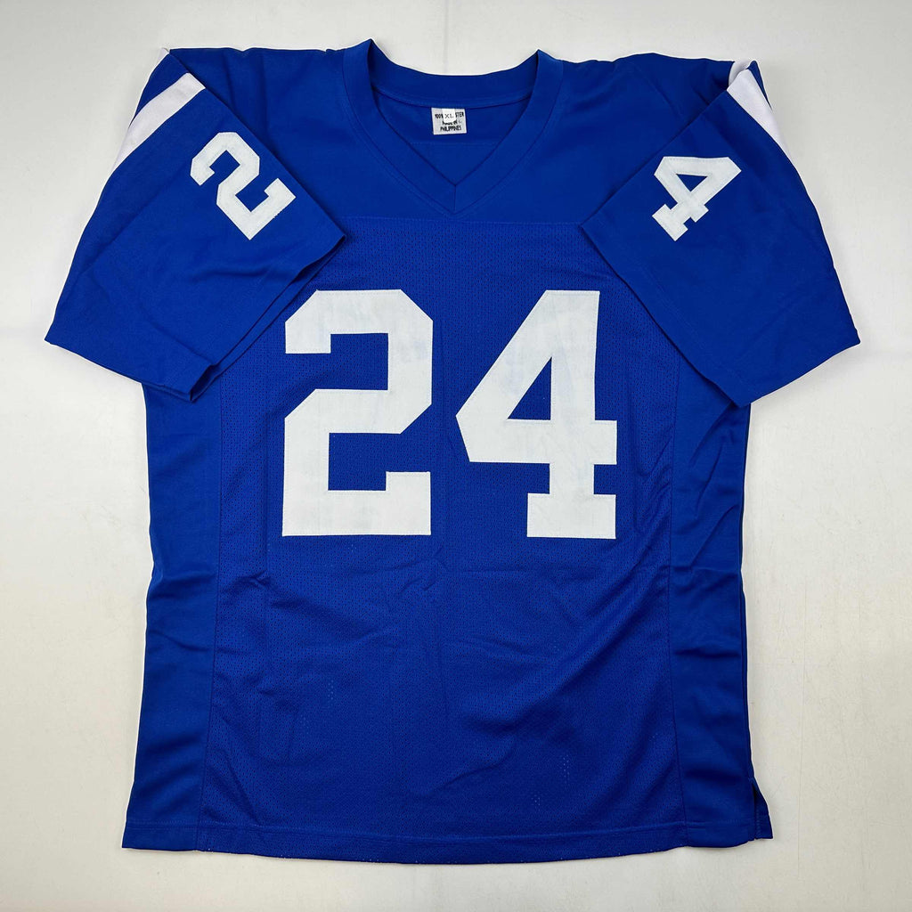 autographed-signed-lenny-moore-hof-75-baltimore-blue-football-jersey-jsa-coa