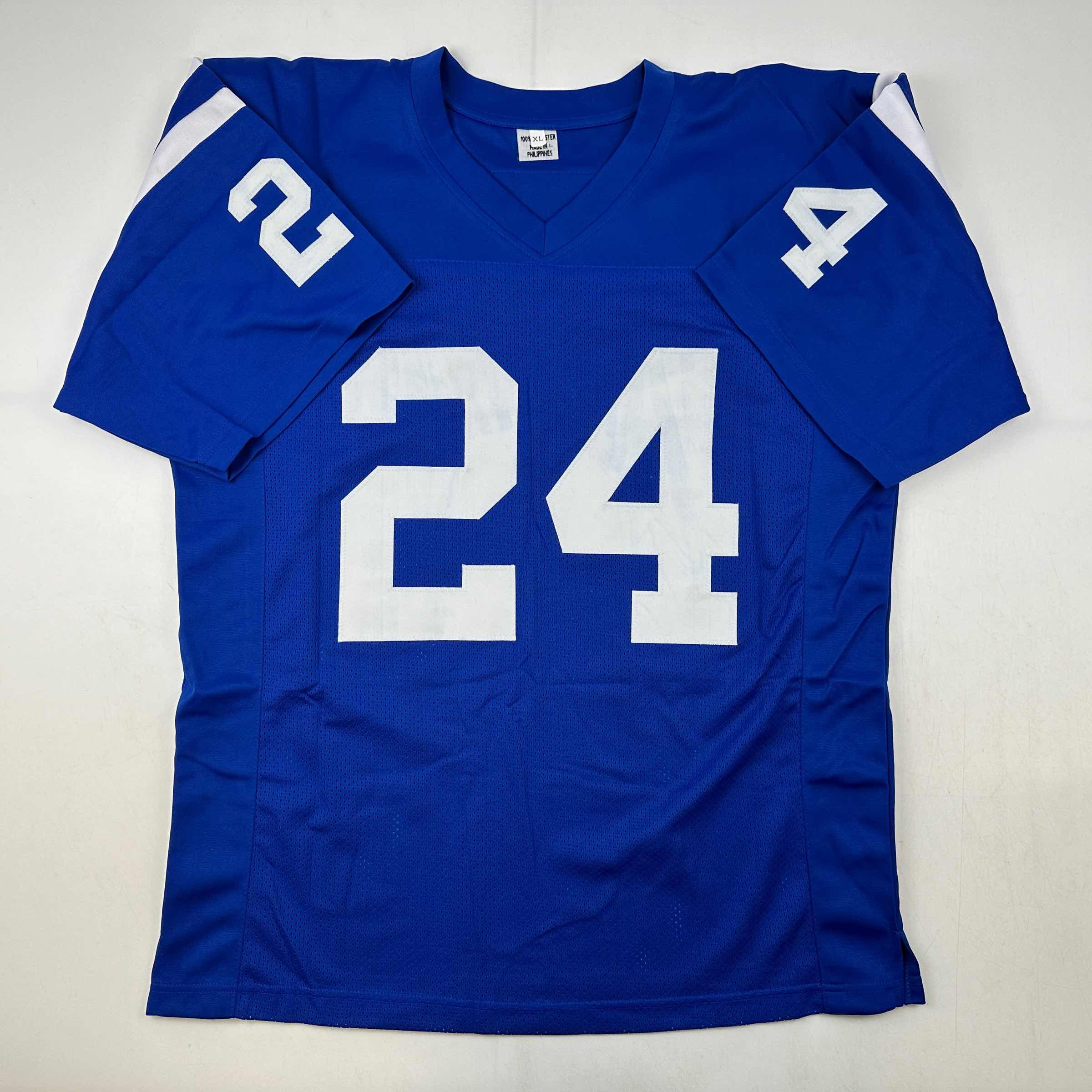 autographed-signed-lenny-moore-hof-75-baltimore-blue-football-jersey-jsa-coa