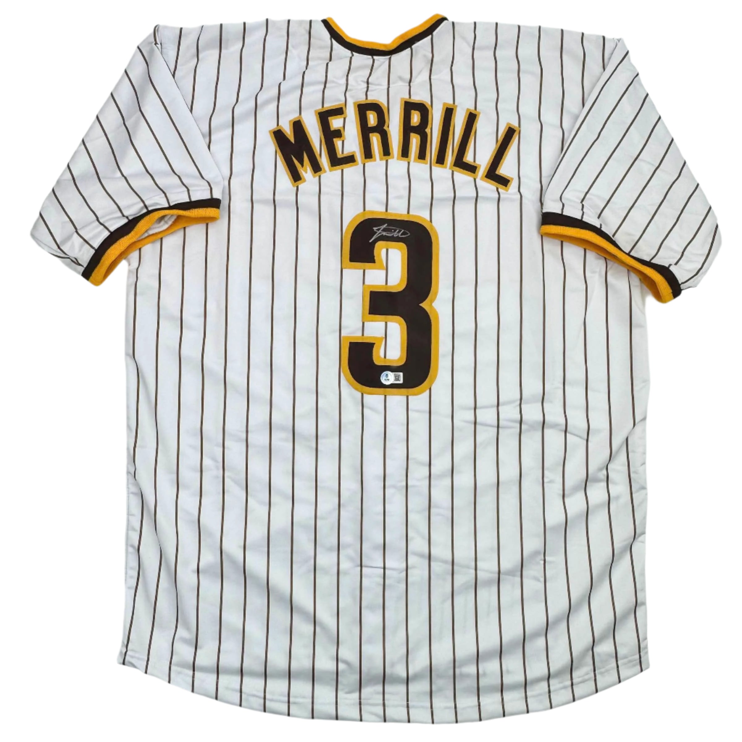 autographed-signed-jackson-merrill-san-diego-pinstripe-baseball-jersey-beckett-bas-coa