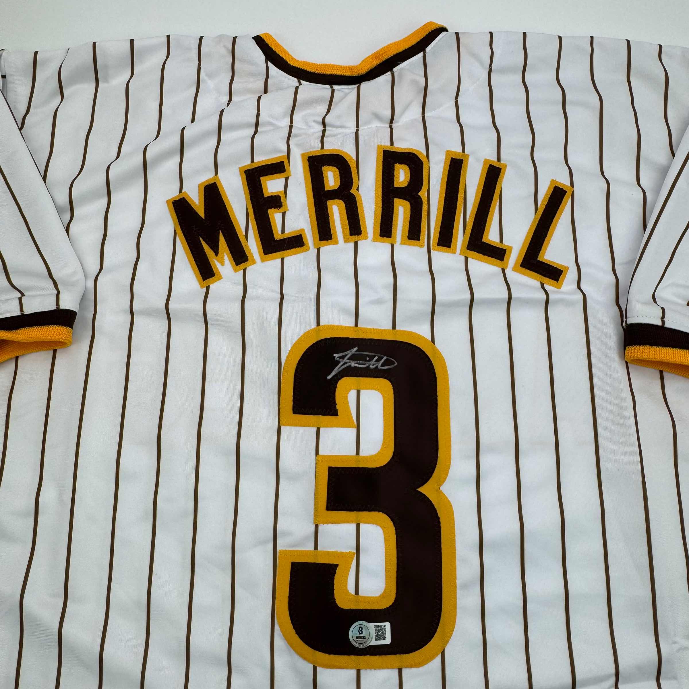 autographed-signed-jackson-merrill-san-diego-pinstripe-baseball-jersey-beckett-bas-coa