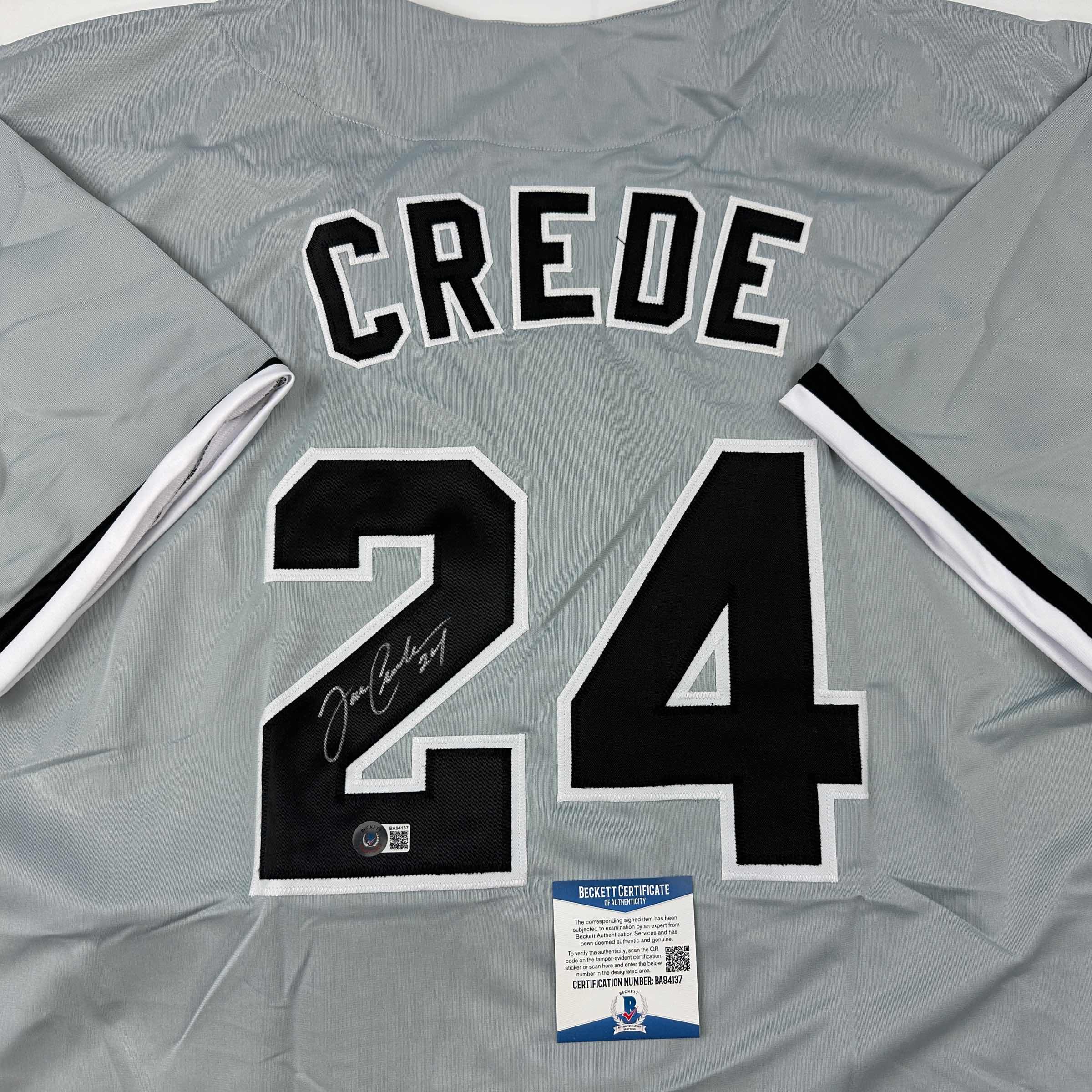 autographed-signed-joe-crede-chicago-grey-baseball-jersey-beckett-bas-coa