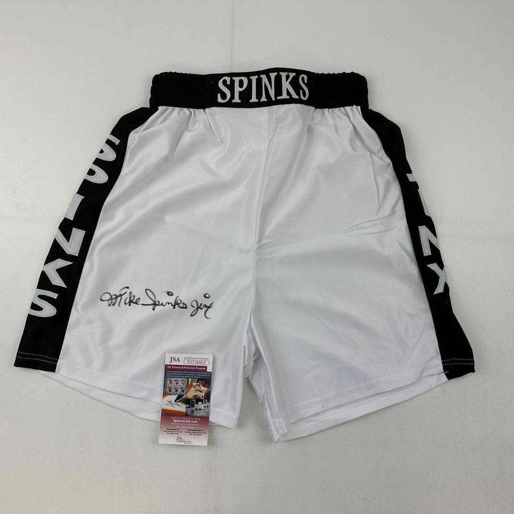 autographed-signed-michael-jinx-spinks-white-boxing-trunks-shorts-jsa-coa-auto