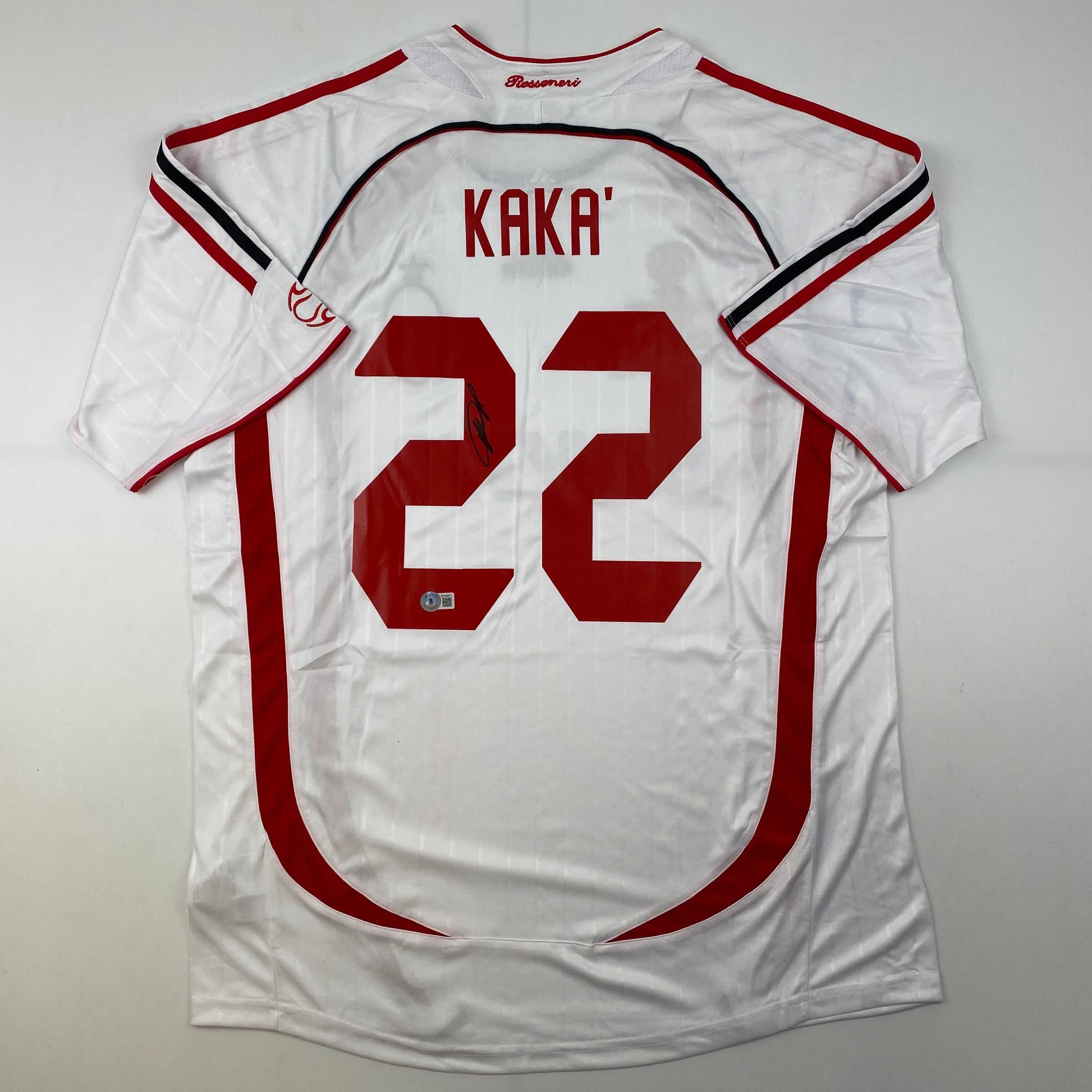 autographed-signed-ricardo-kaka-ac-milan-white-soccer-futbol-jersey-beckett-bas-coa