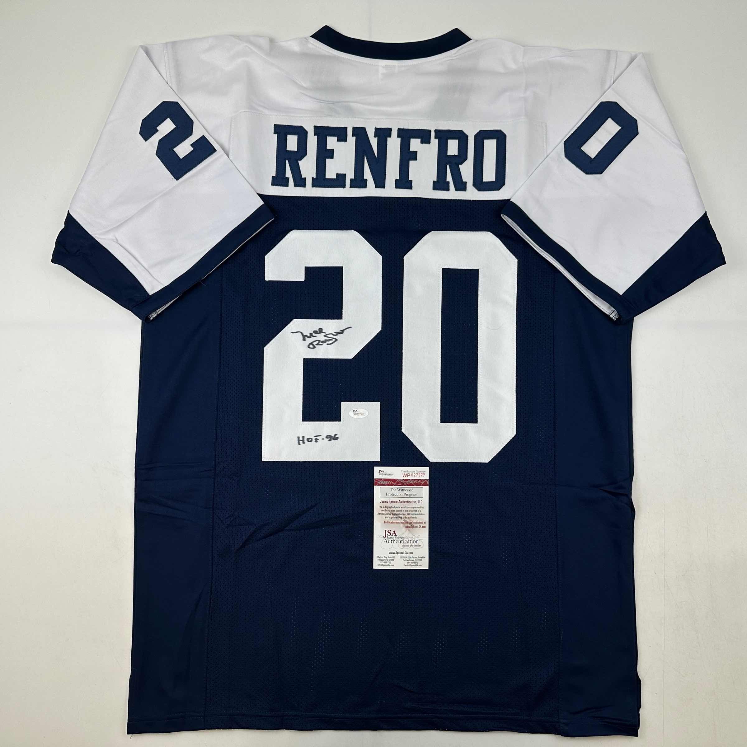autographed-signed-mel-renfro-hof-96-dallas-thanksgiving-day-football-jersey-jsa-coa