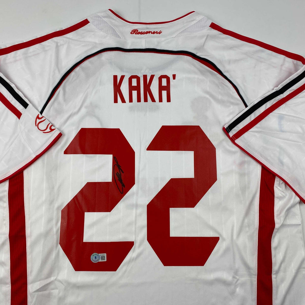 autographed-signed-ricardo-kaka-ac-milan-white-soccer-futbol-jersey-beckett-bas-coa