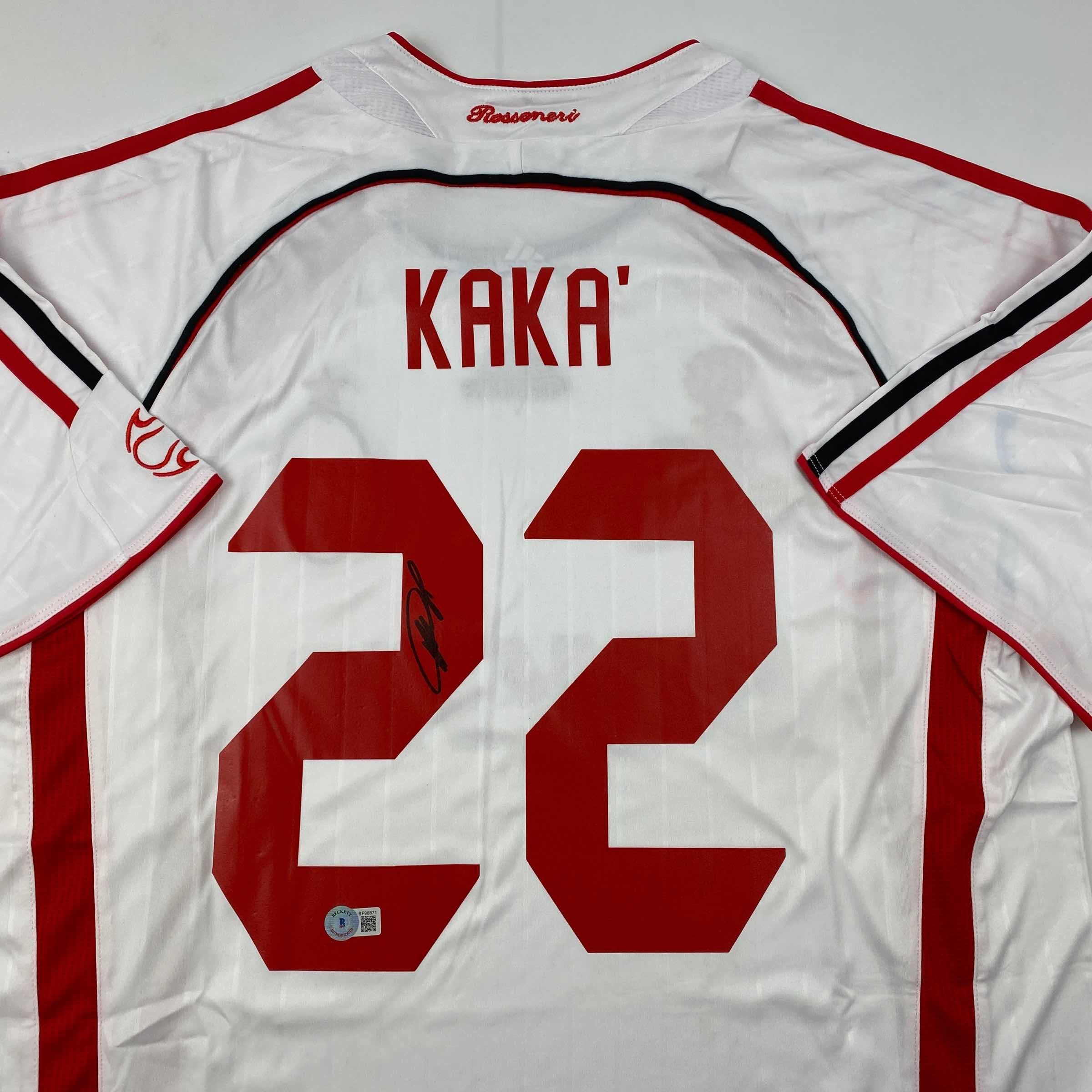 autographed-signed-ricardo-kaka-ac-milan-white-soccer-futbol-jersey-beckett-bas-coa