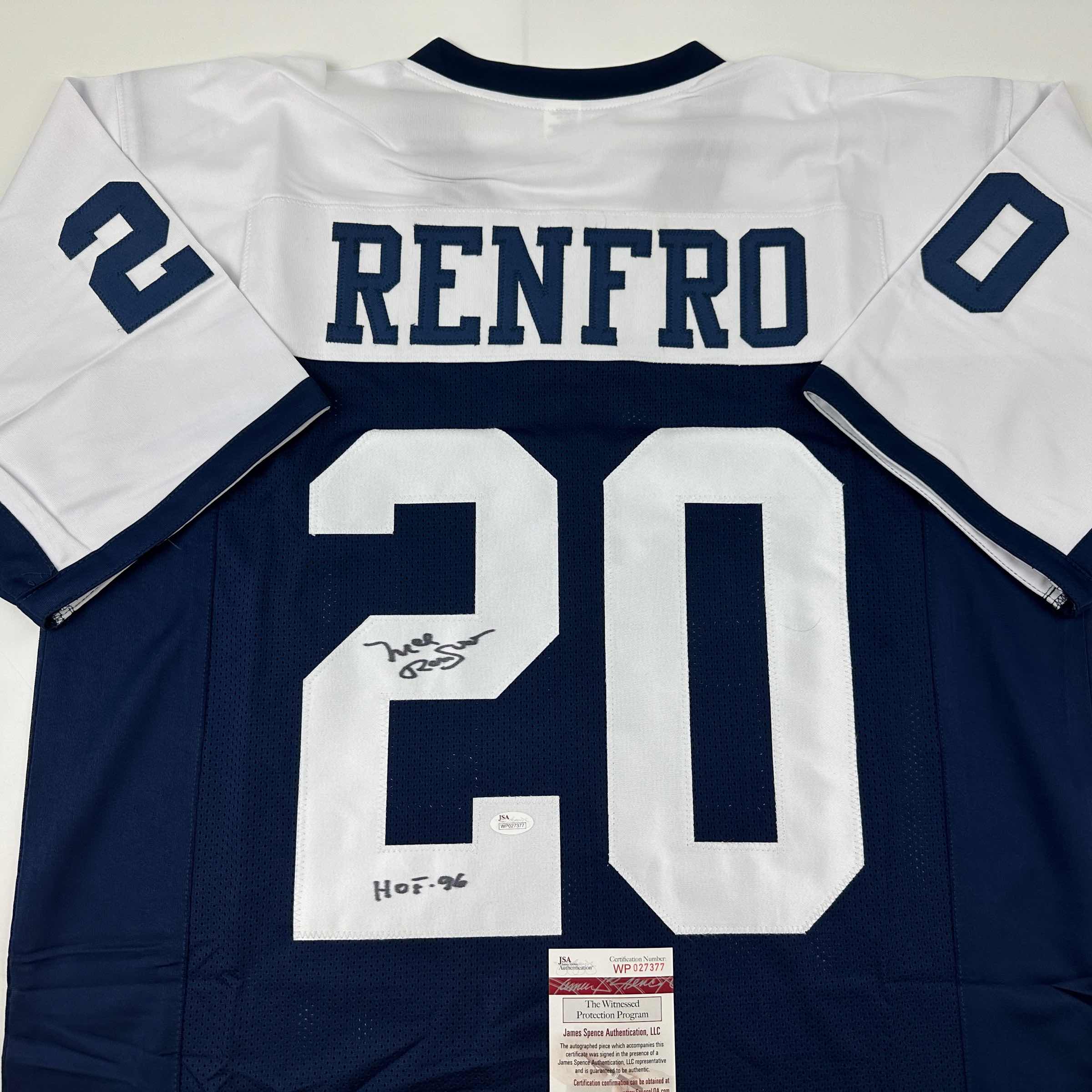 autographed-signed-mel-renfro-hof-96-dallas-thanksgiving-day-football-jersey-jsa-coa