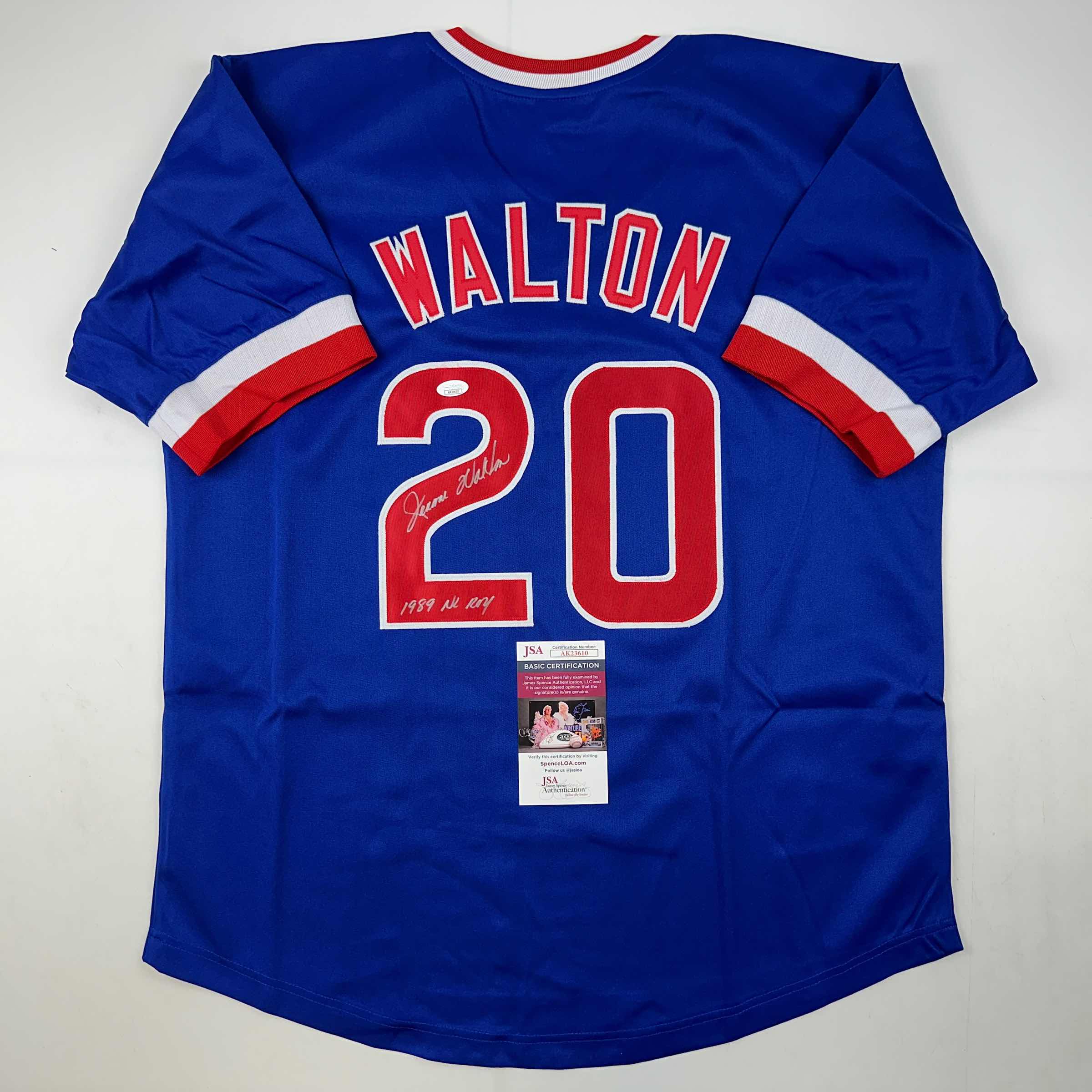 autographed-signed-jerome-walton-1989-nl-roy-chicago-blue-baseball-jersey-jsa-coa