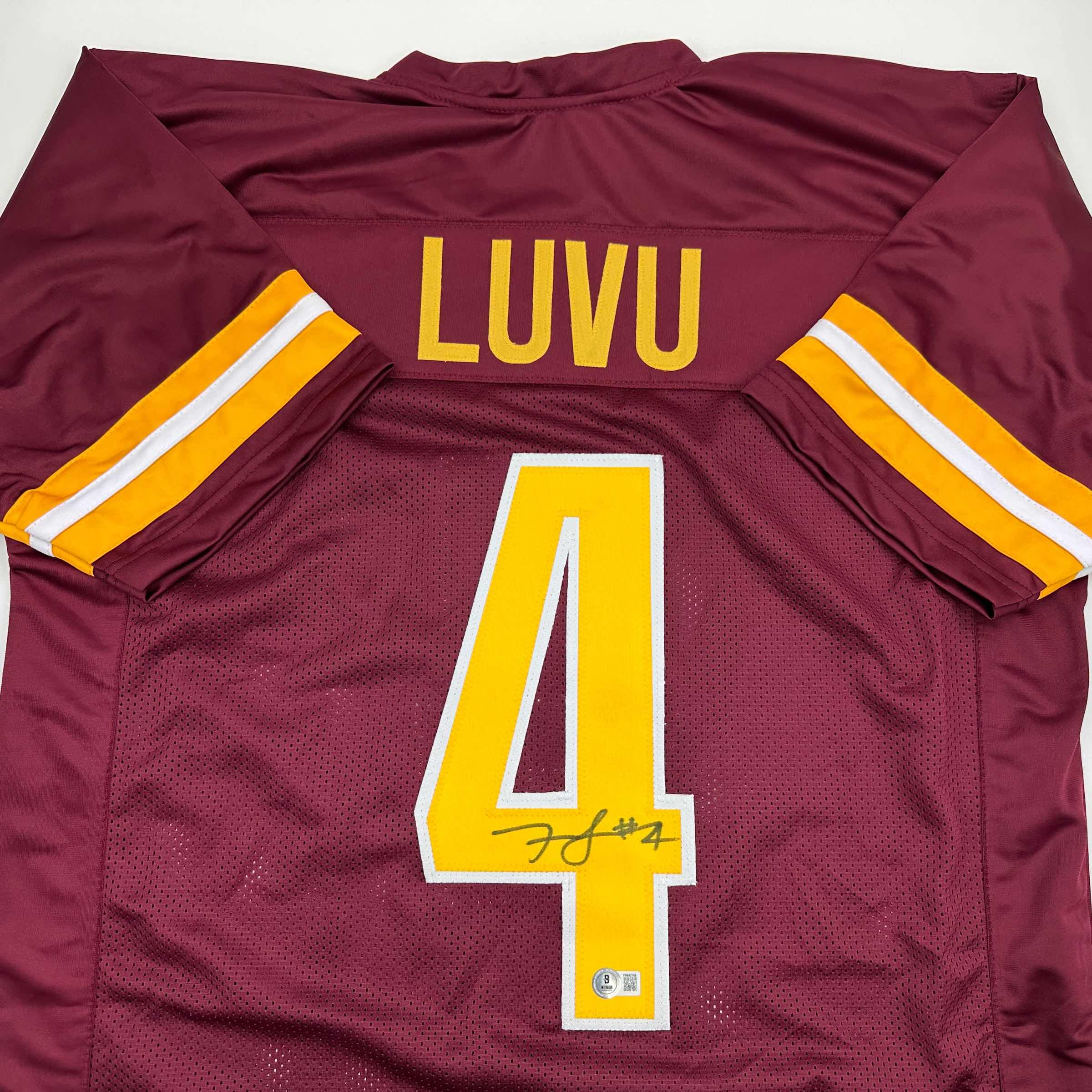 autographed-signed-frankie-luvu-washington-burgundy-football-jersey-beckett-bas-coa