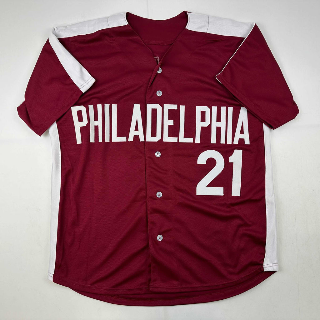 autographed-signed-bake-mcbride-philadelphia-retro-maroon-baseball-jersey-jsa-coa