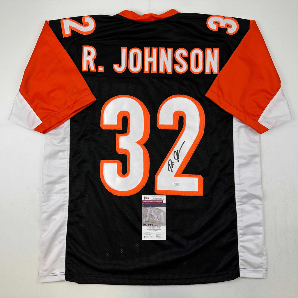 autographed-signed-rudi-johnson-cincinnati-black-football-jersey-jsa-coa