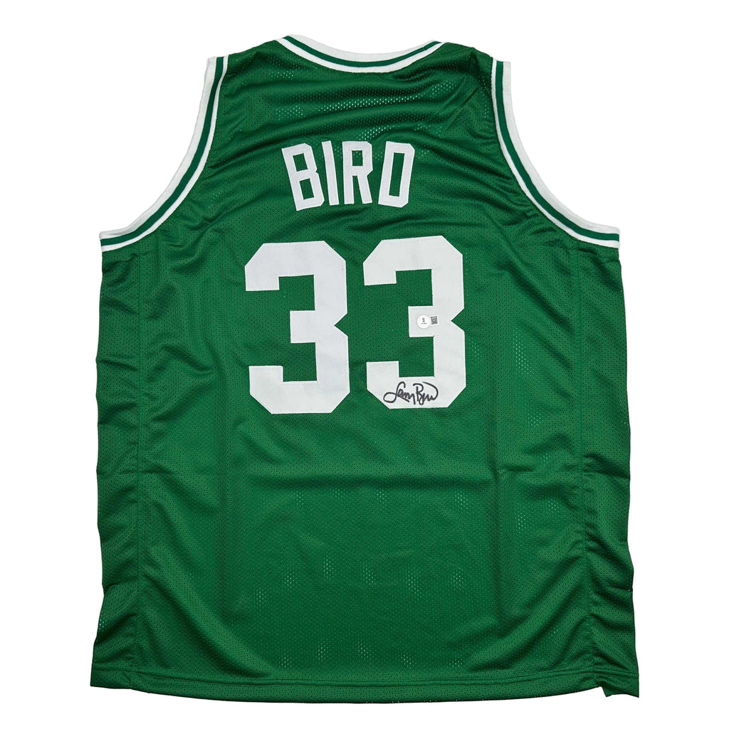 autographed-signed-larry-bird-boston-green-basketball-jersey-beckett-bas-coa-1