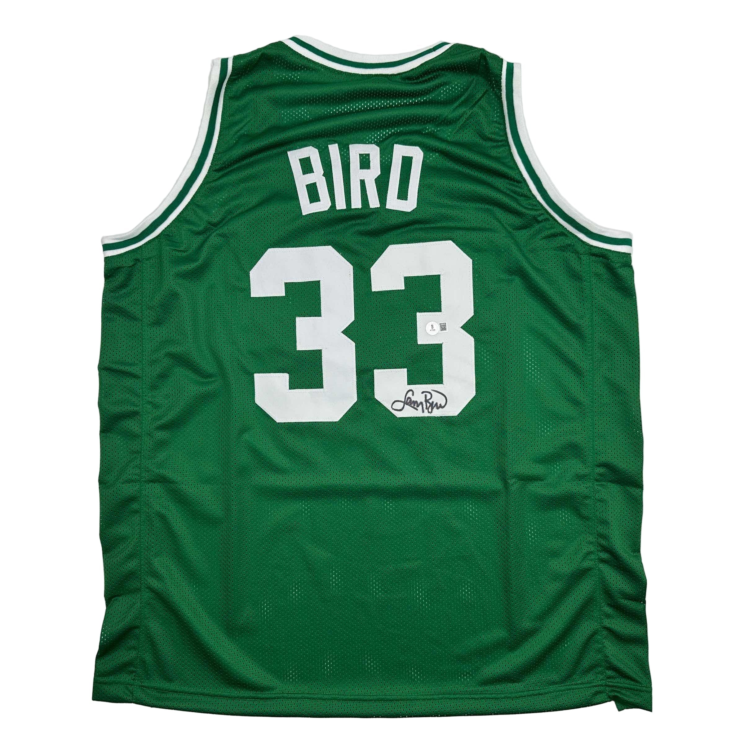 autographed-signed-larry-bird-boston-green-basketball-jersey-beckett-bas-coa-1