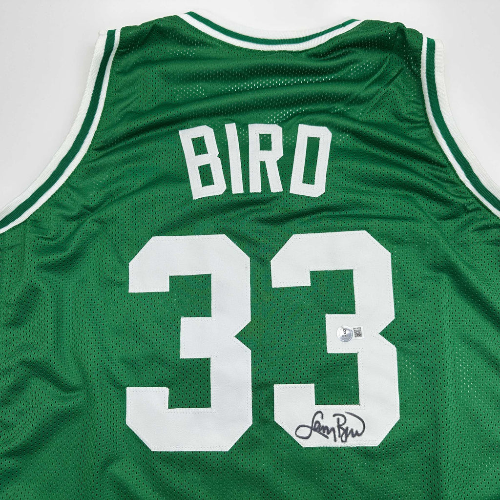 autographed-signed-larry-bird-boston-green-basketball-jersey-beckett-bas-coa-1