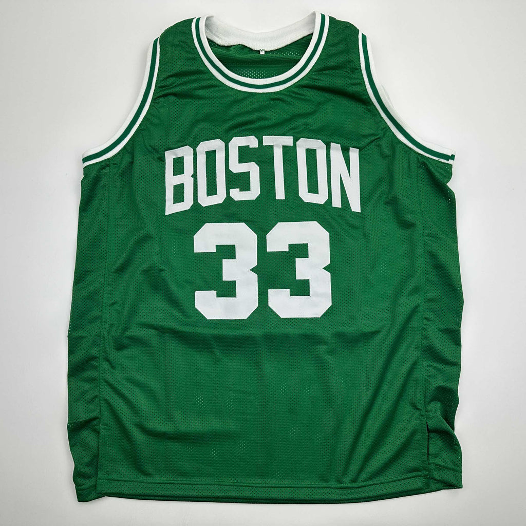 autographed-signed-larry-bird-boston-green-basketball-jersey-beckett-bas-coa-1
